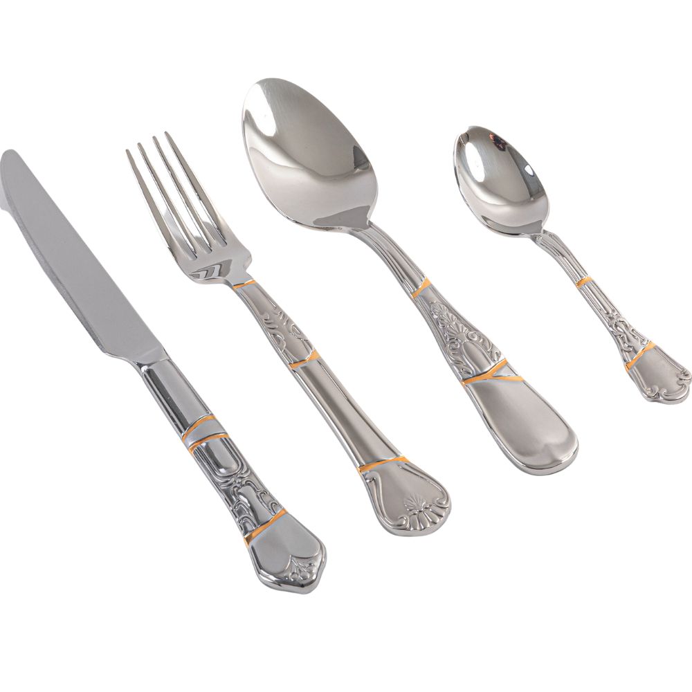 Bestekset KINTSUGI, 4-delig, zilver, roestvrij staal/goud, Seletti