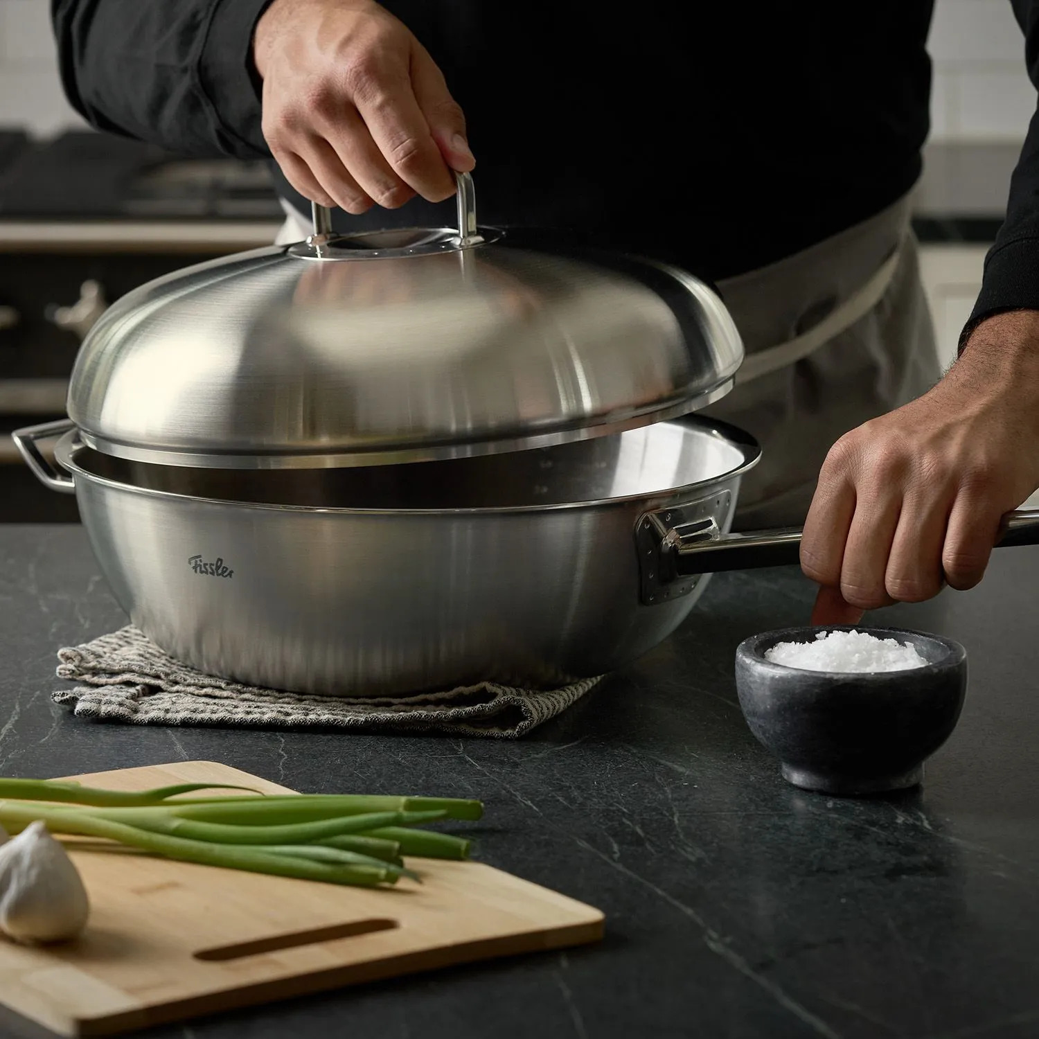 Wok ORIGINAL PROFI 32 cm, zilver, roestvrij staal, Fissler