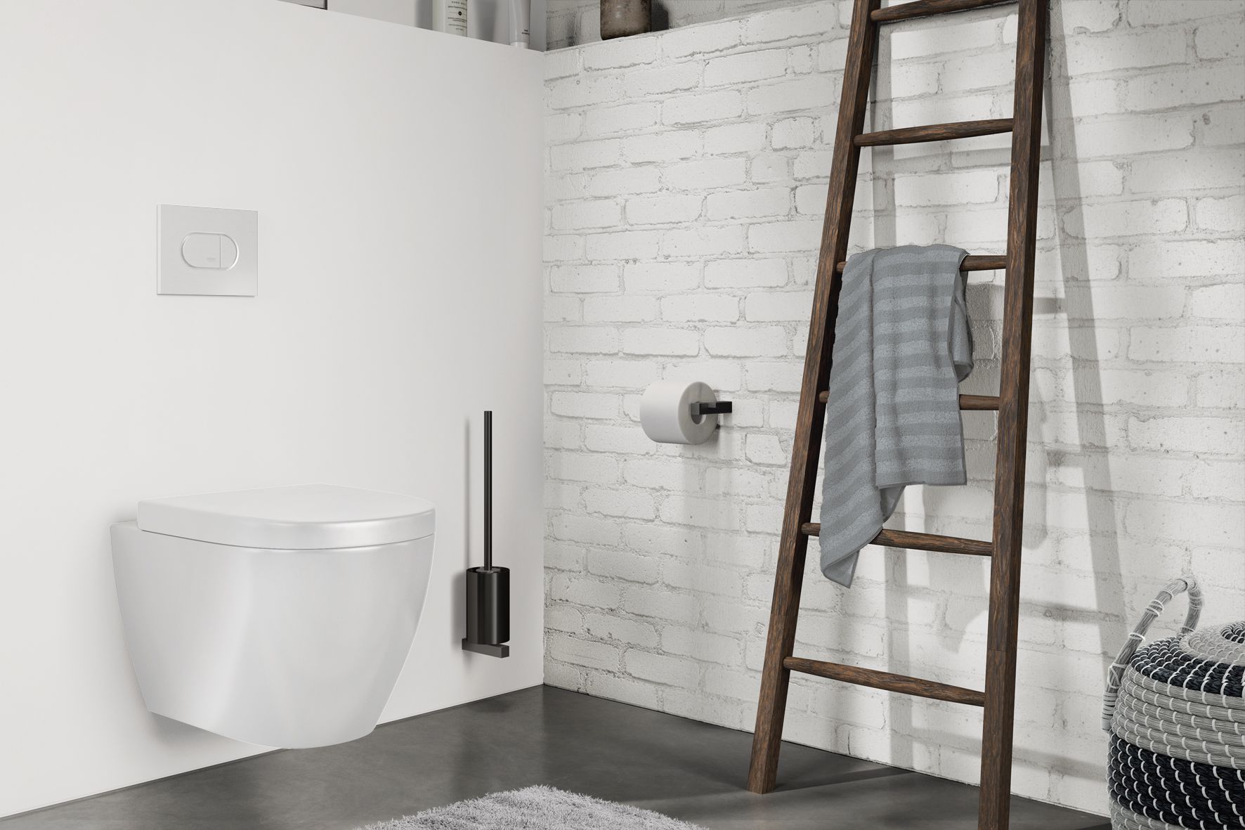 Toiletborstel met houder CARVO 50 cm, wandbevestiging, zwart, roestvrij staal, Zack