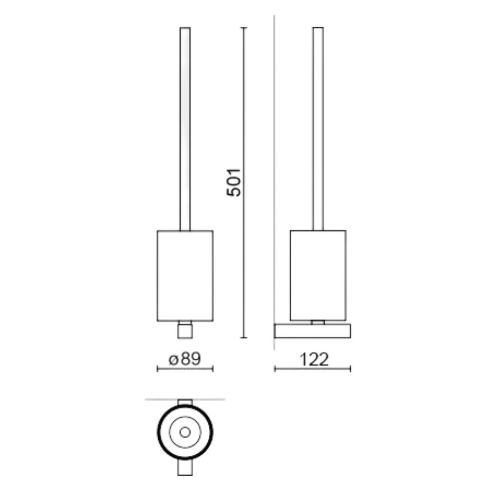 Toiletborstel met houder CARVO 50 cm, wandbevestiging, zwart, roestvrij staal, Zack