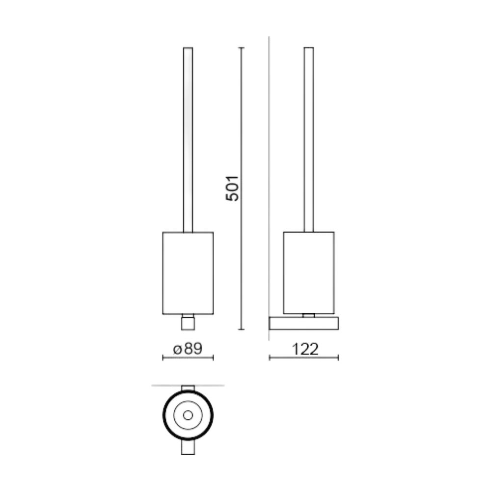Toiletborstel met houder CARVO 50 cm, wandbevestiging, mat, roestvrij staal, Zack