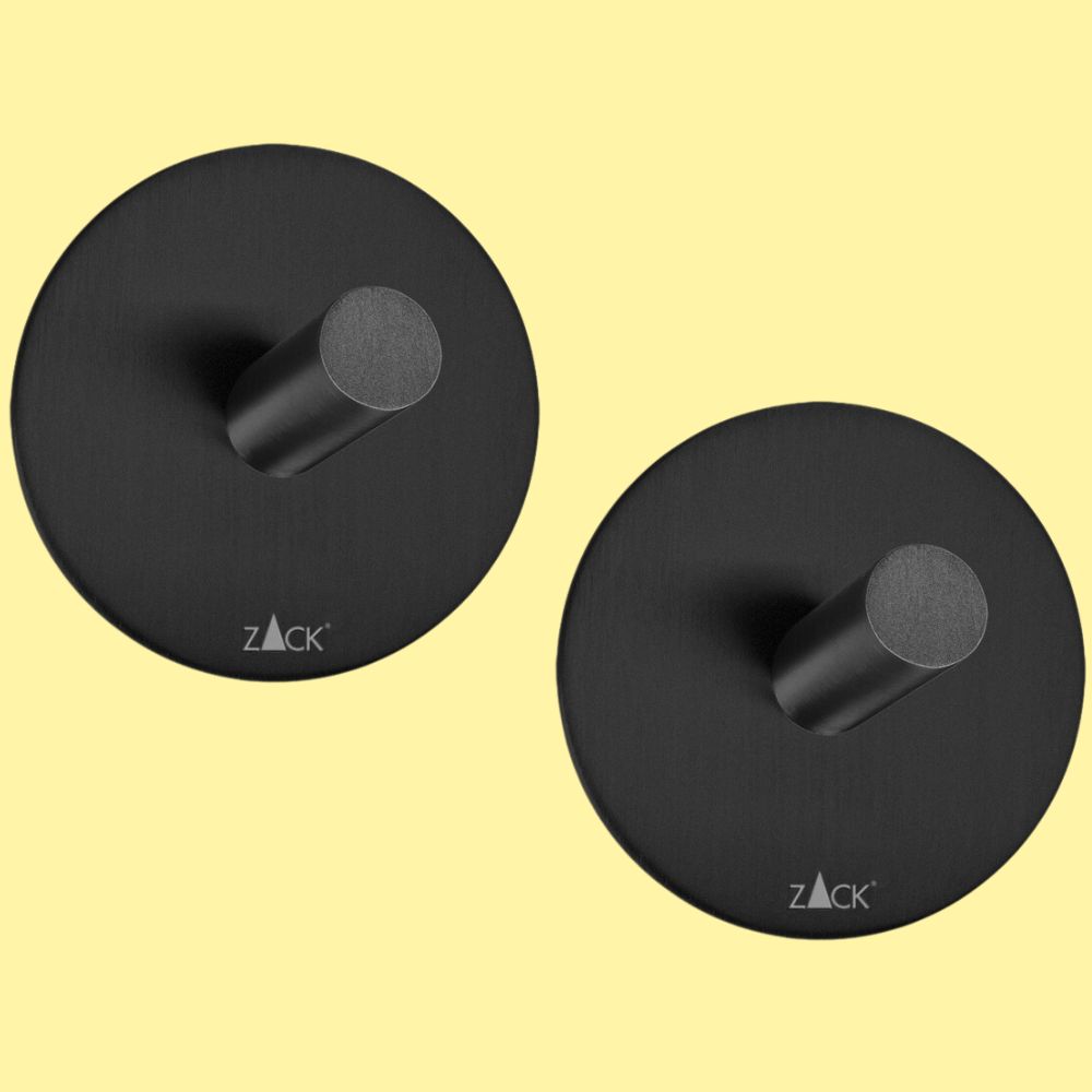 Handdoekhaakje 4,5 cm, set van 2, zwart, roestvrij staal, Zack