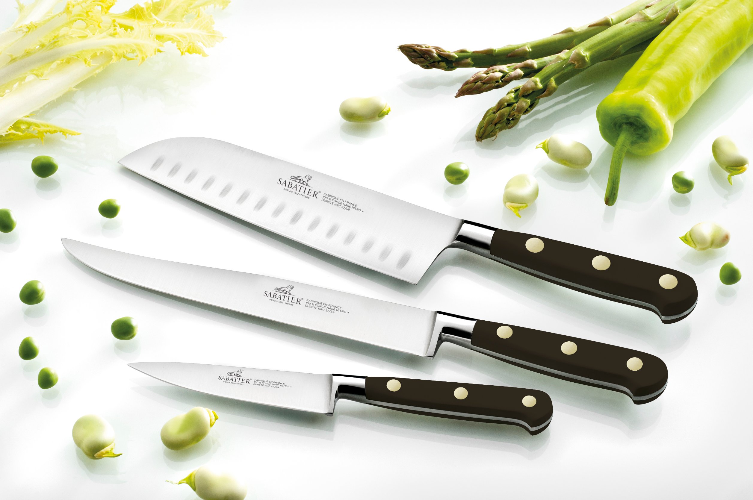 Santoku mes IDÉAL 18 cm, messing klinknagels, zwart, Lion Sabatier