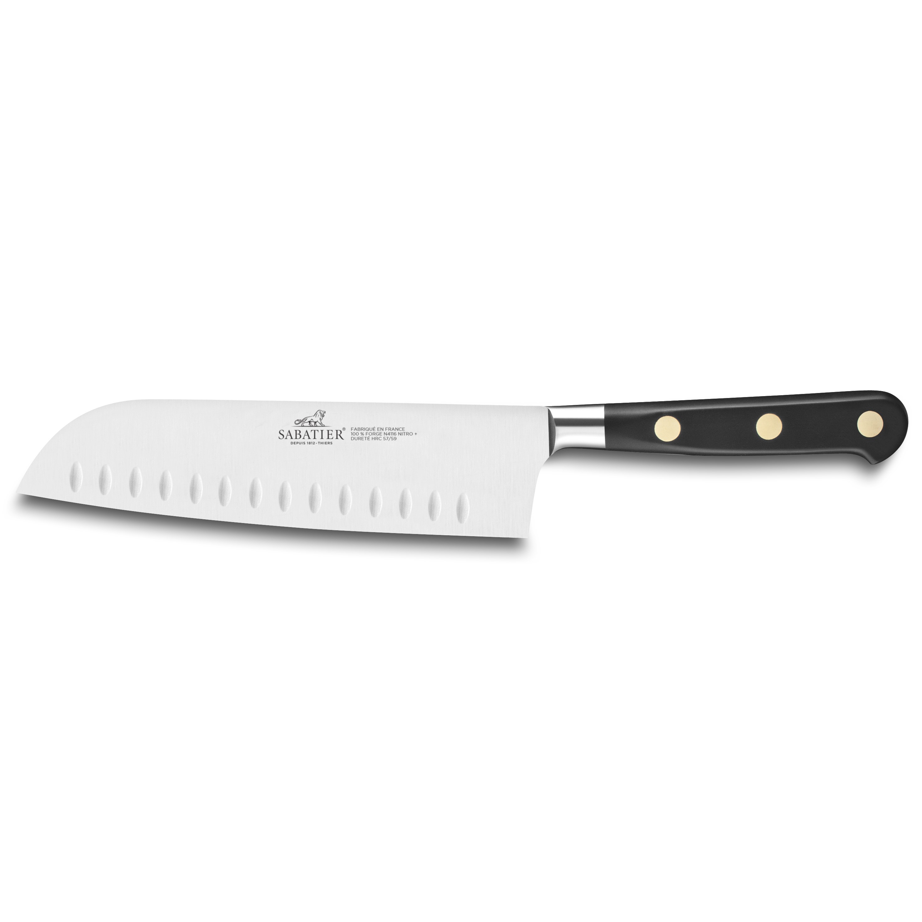 Santoku mes IDÉAL 18 cm, messing klinknagels, zwart, Lion Sabatier