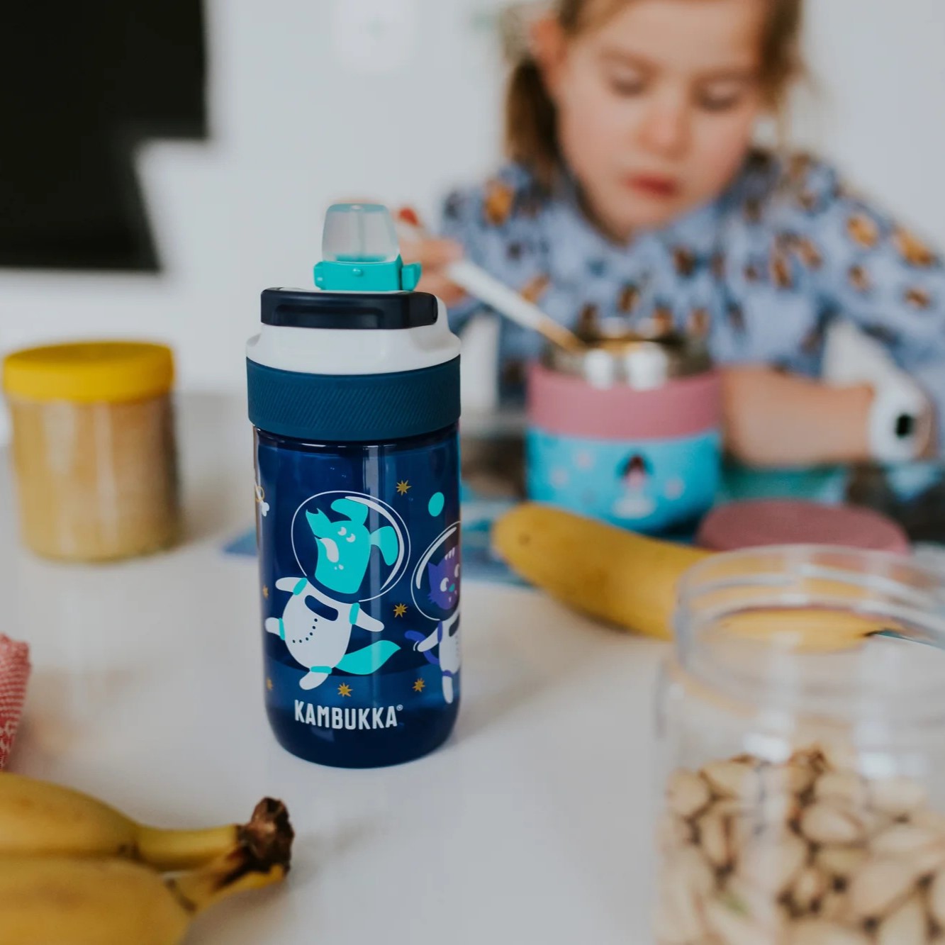 Kinderbidon LAGOON 400 ml, ruimtedieren, tritan, Kambukka