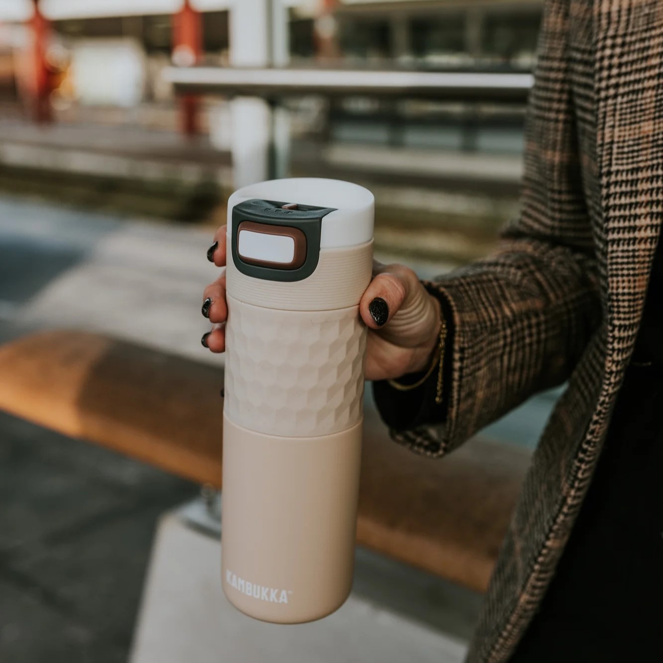 Thermosbeker ETNA GRIP 500 ml, beige vaten, roestvrij staal, Kambukka