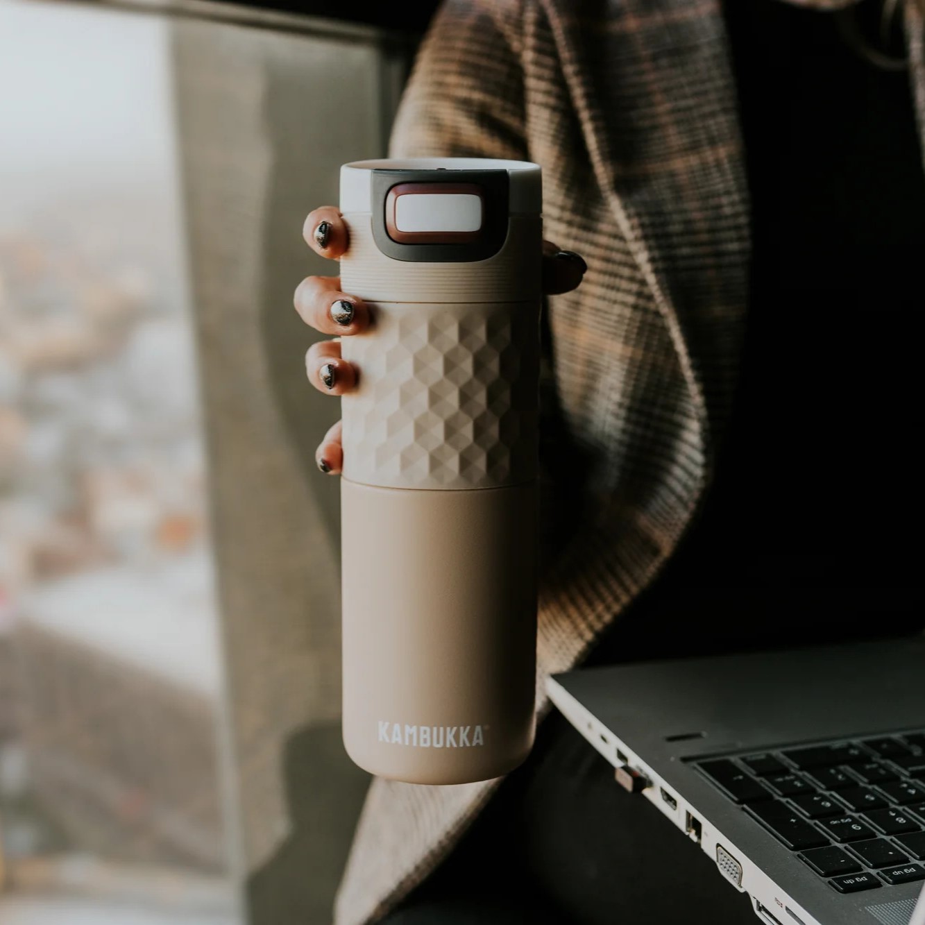 Thermosbeker ETNA GRIP 500 ml, beige vaten, roestvrij staal, Kambukka