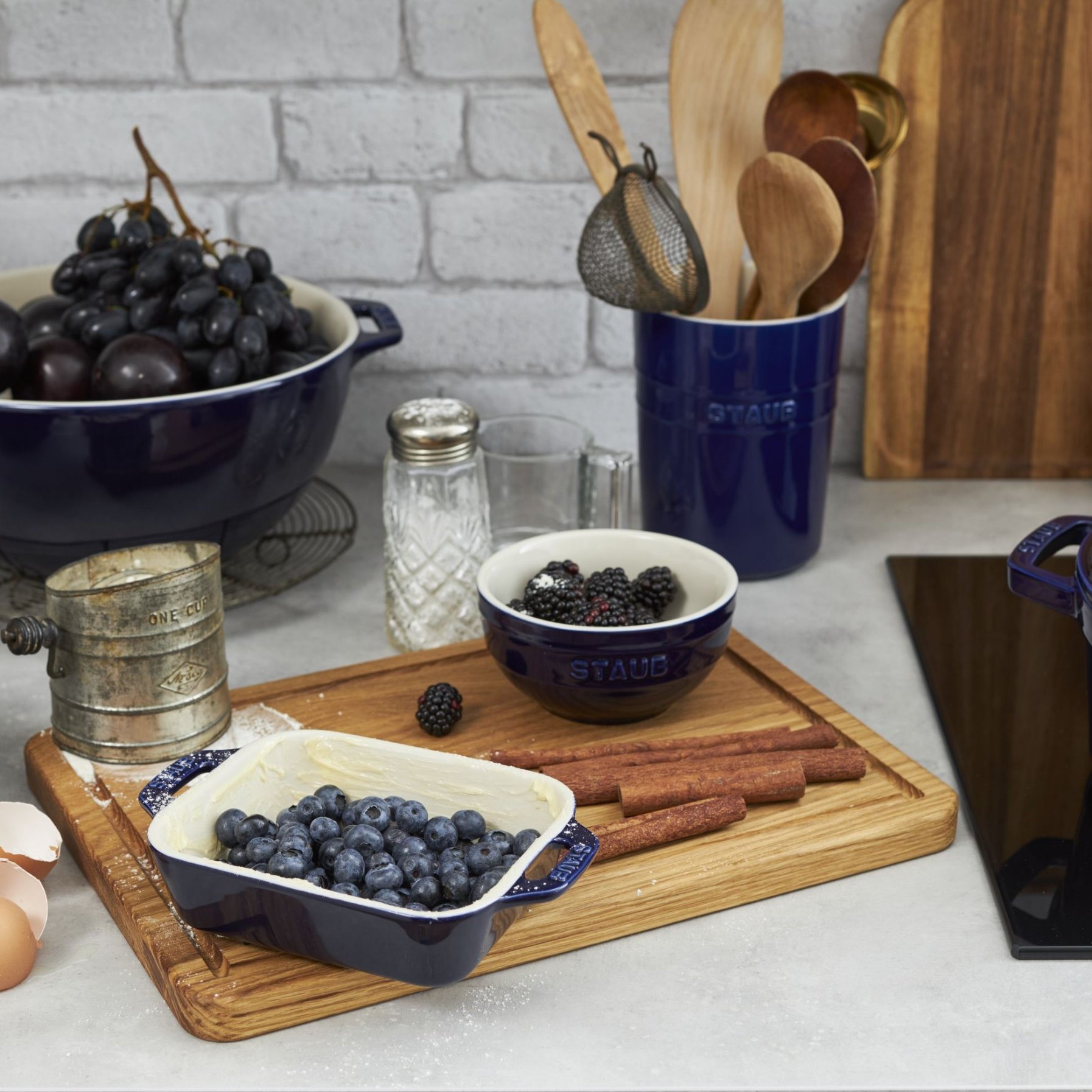 Ovenschaal 14 x 11 cm, blauw, keramiek, Staub