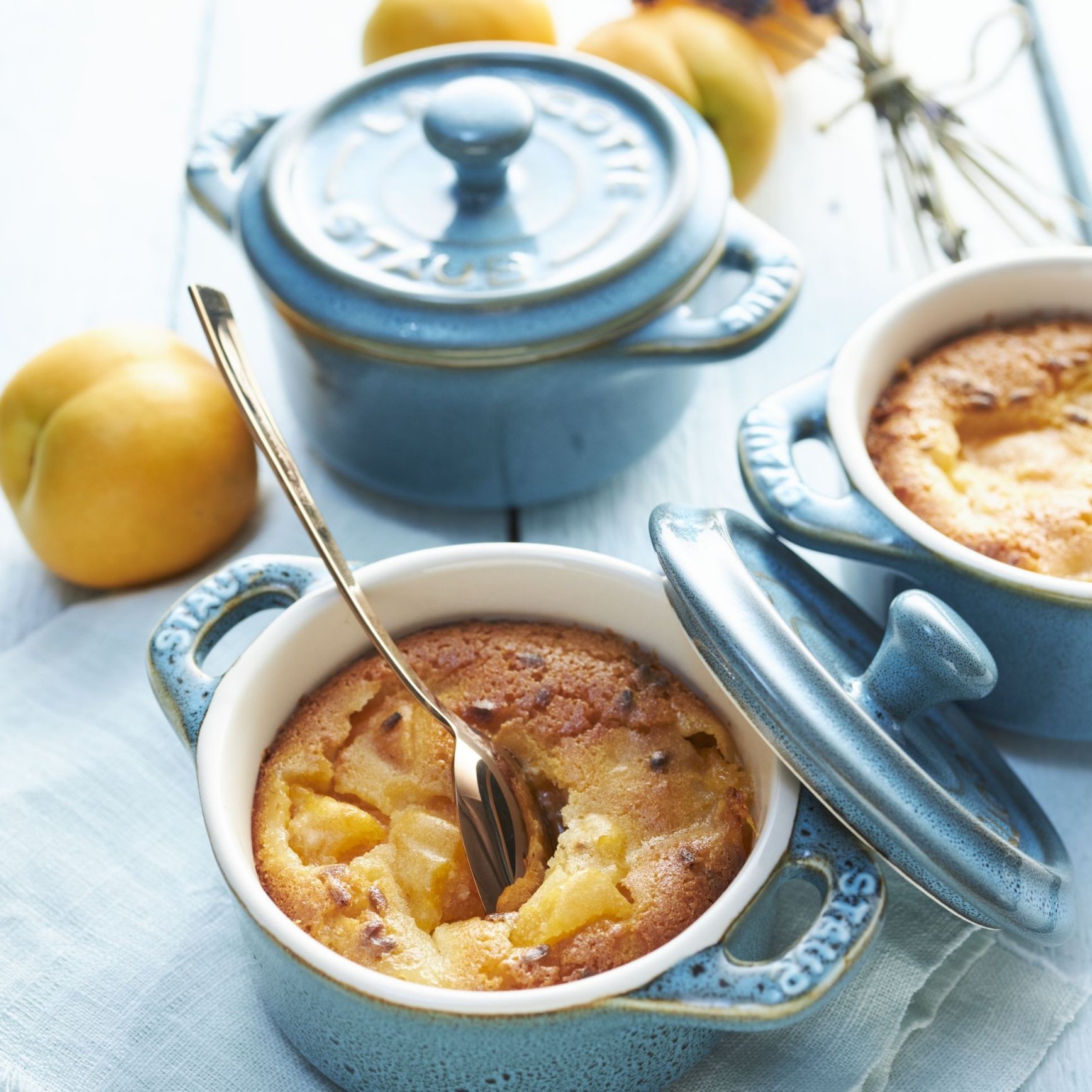 Cocotte (set) 10 cm, set van 4, turquoise, keramiek, Staub