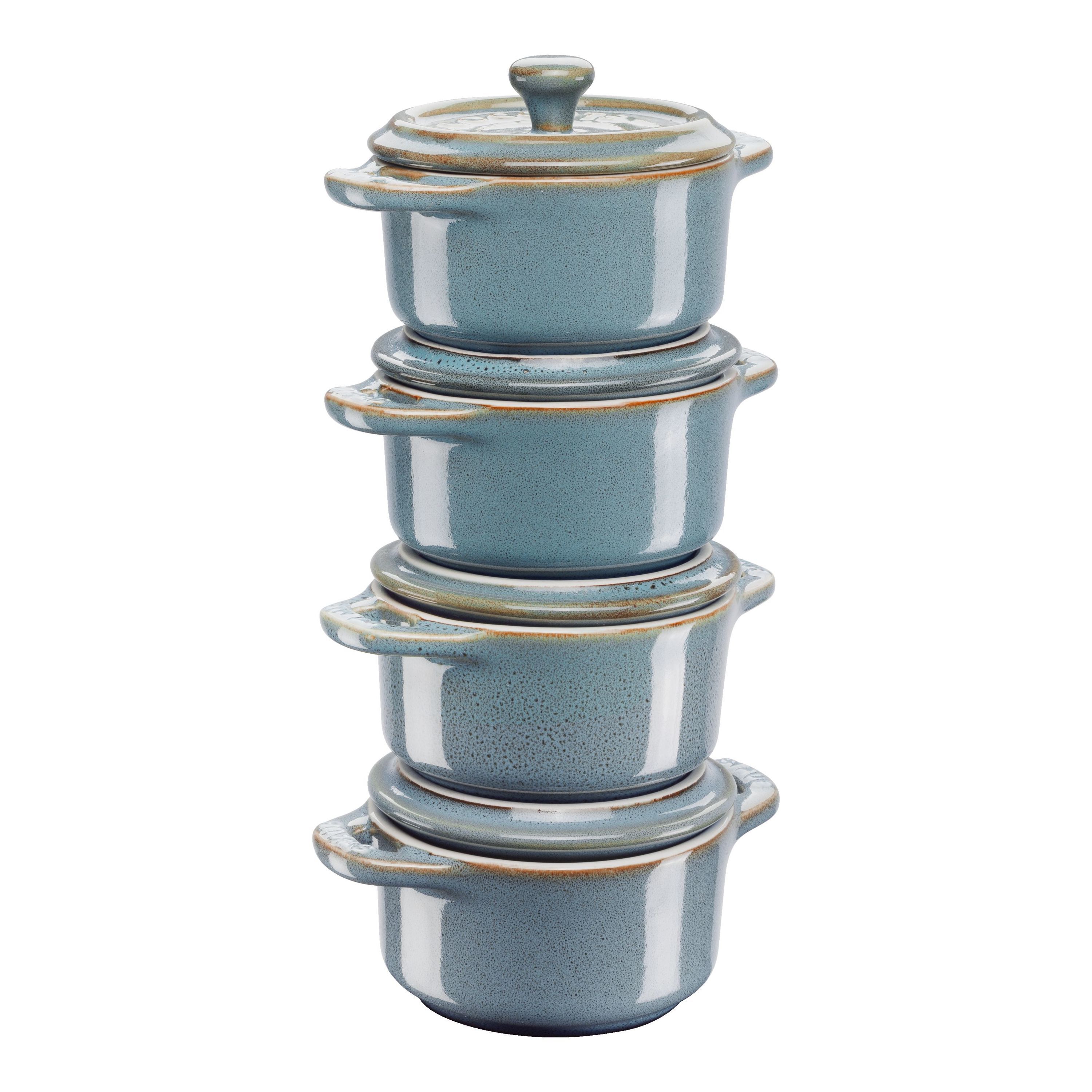 Cocotte (set) 10 cm, set van 4, turquoise, keramiek, Staub