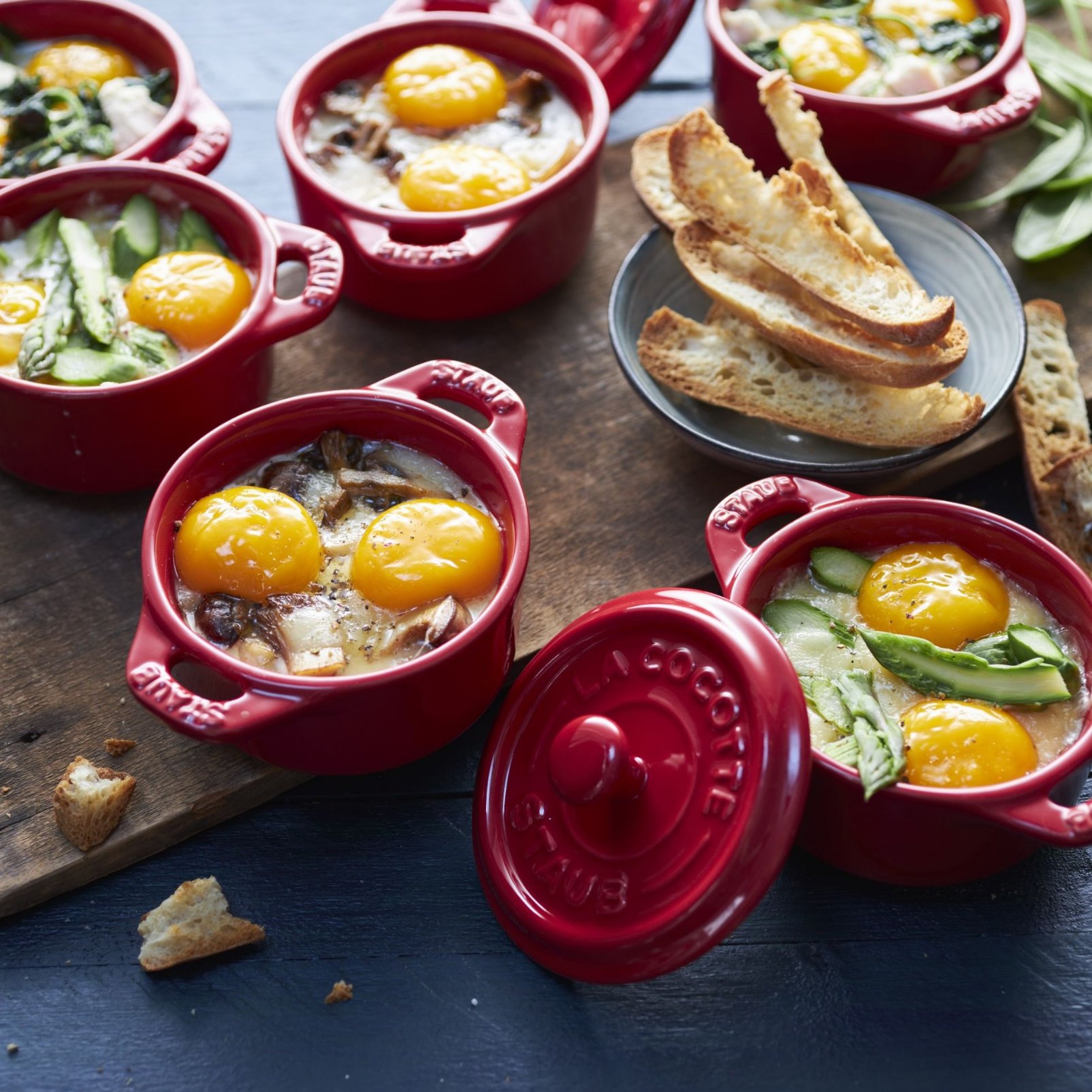 Cocotte (set) 10 cm, set van 4, rood, keramiek, Staub