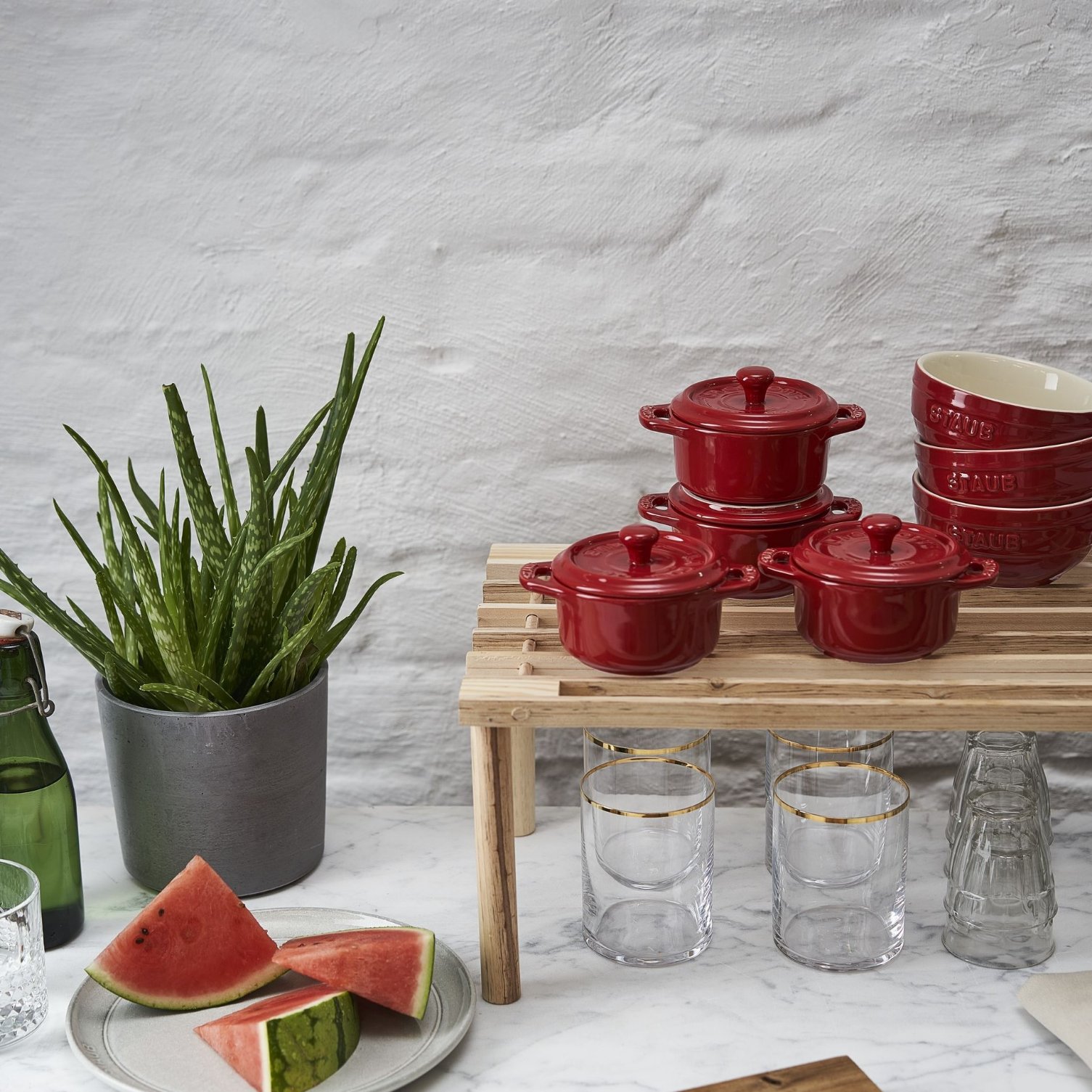 Cocotte (set) 10 cm, set van 4, rood, keramiek, Staub