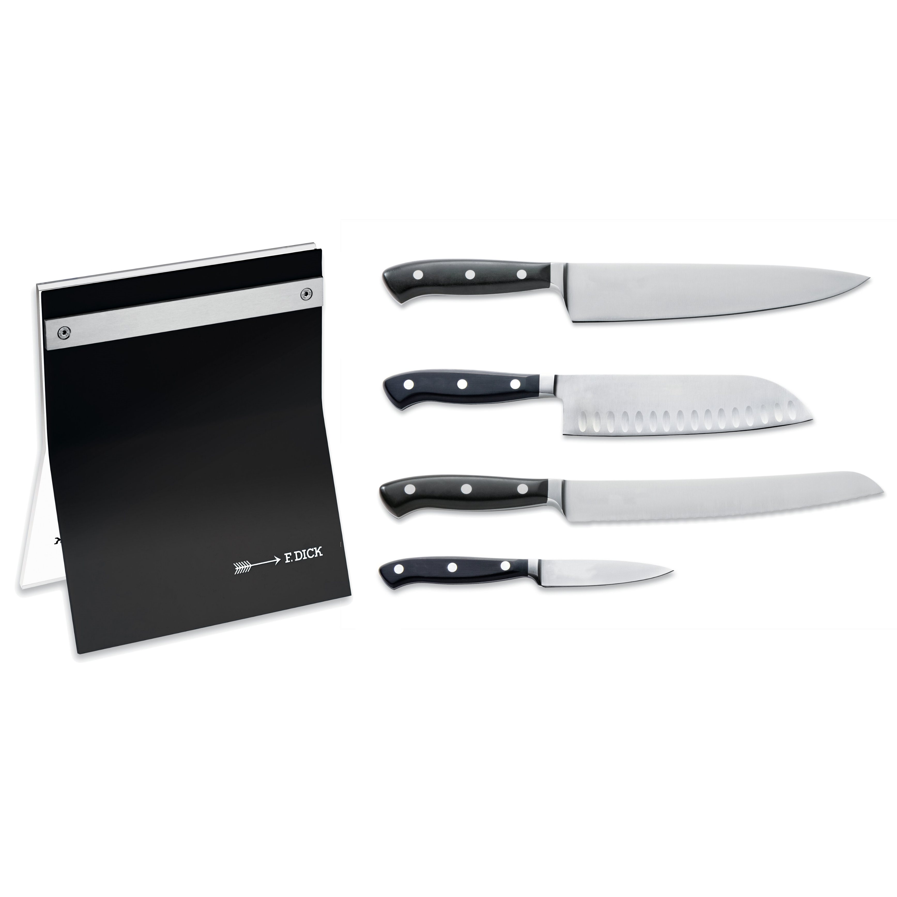 Keukenmessen (set) PREMIER PLUS met houder, 4-delig, zwart, roestvrij staal, F.DICK