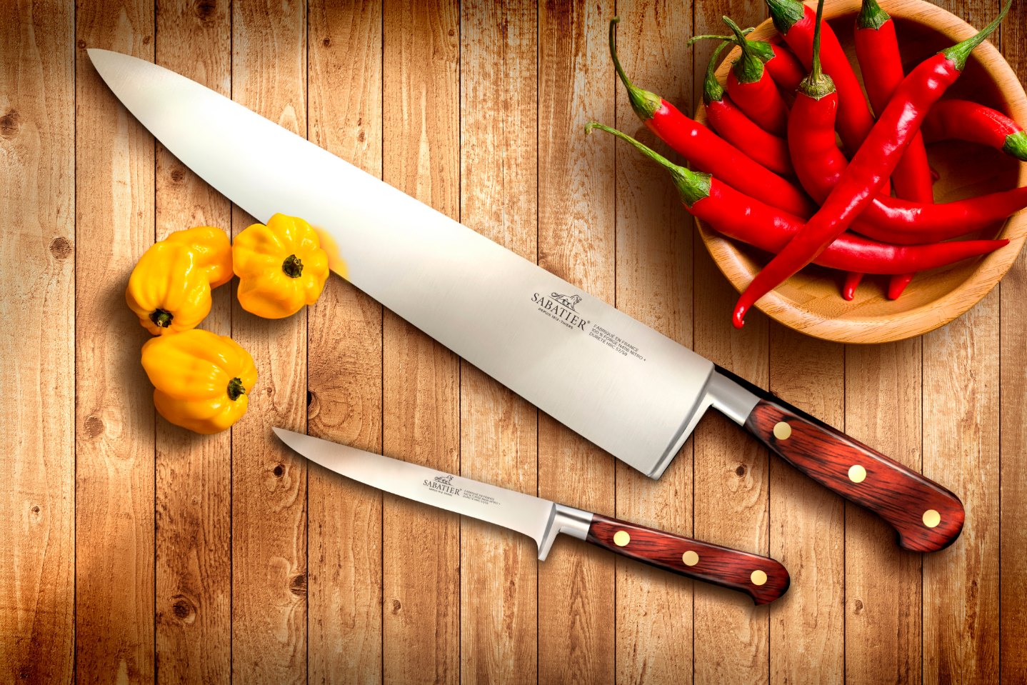 Keukenmes SAVEUR 10 cm, messing klinknagels, bruin, Lion Sabatier