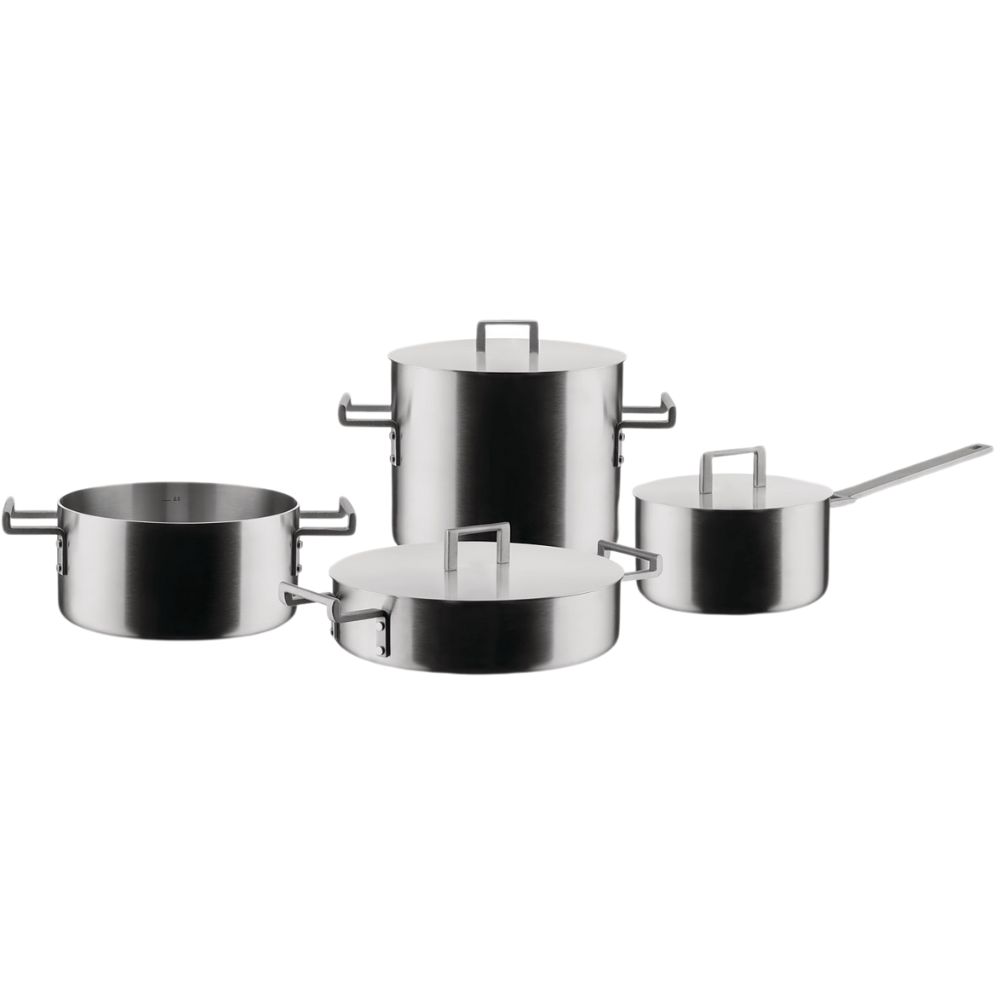 Pannenset CONVIVIO, 4-delig stuks, met deksels, roestvrij staal, Alessi