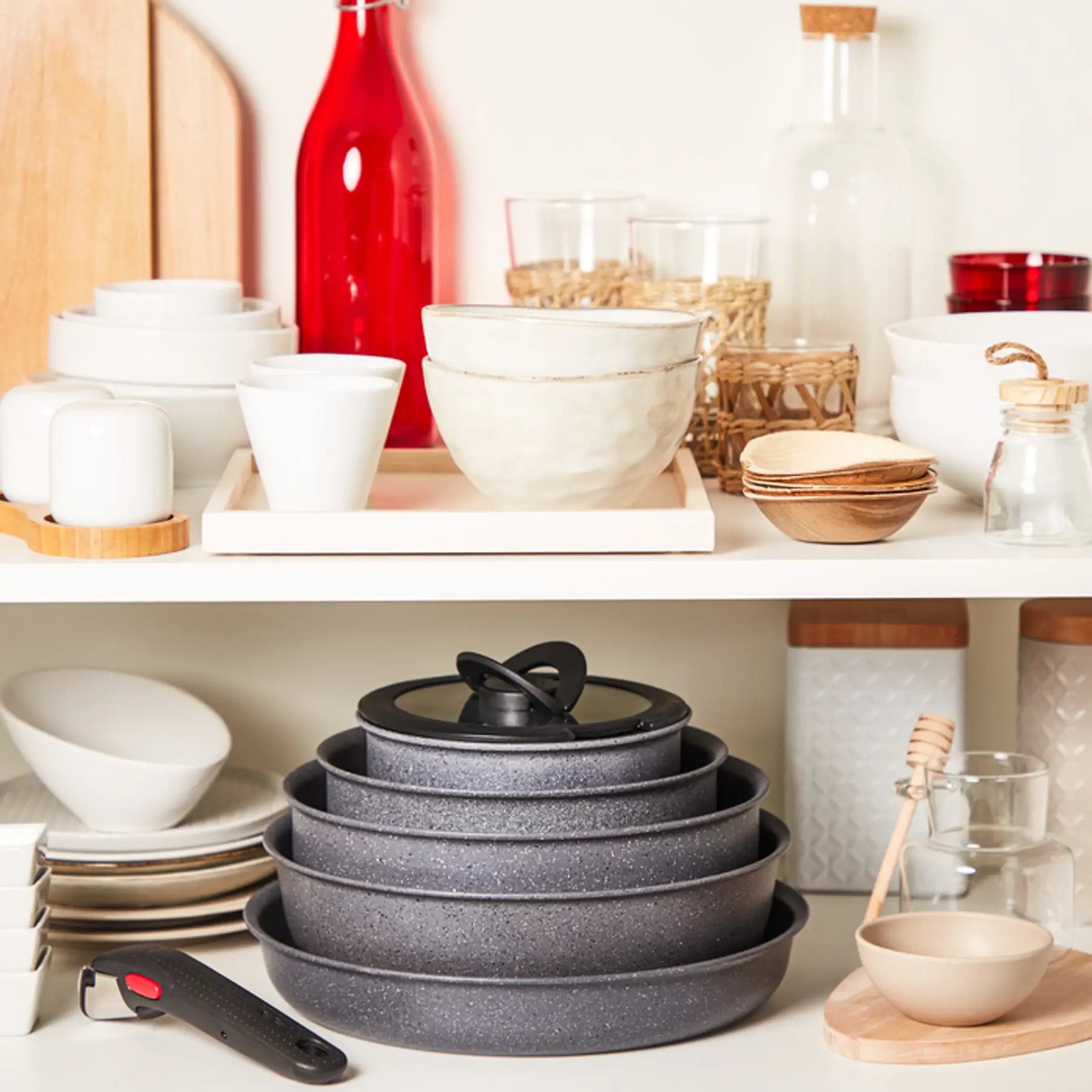Pannenset INGENIO NATURAL FORCE L3969002, 4-delig, grijs, aluminium, Tefal