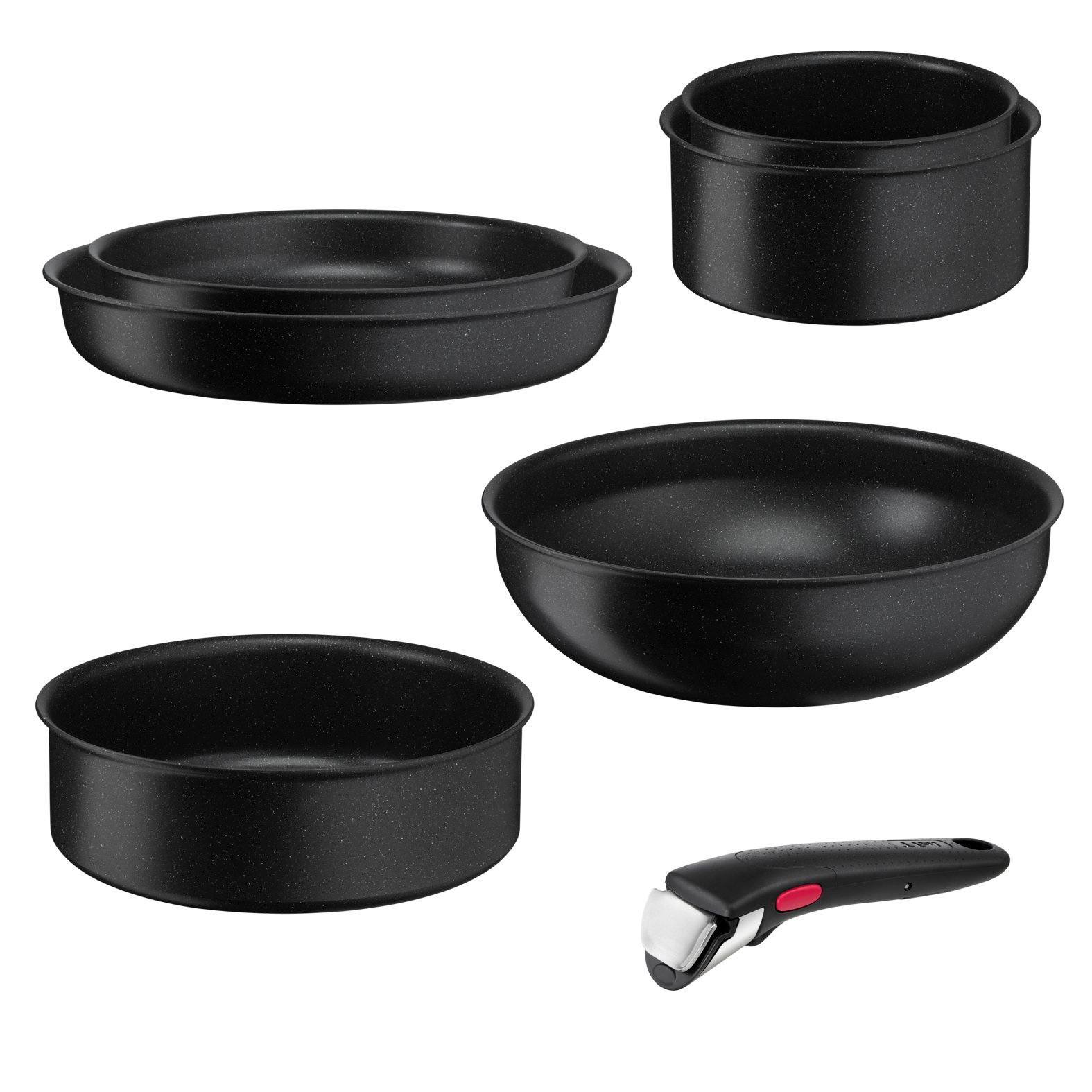 Pannenset INGENIO BLACK STONE L3998702, 7-delig, zwart, aluminium, Tefal