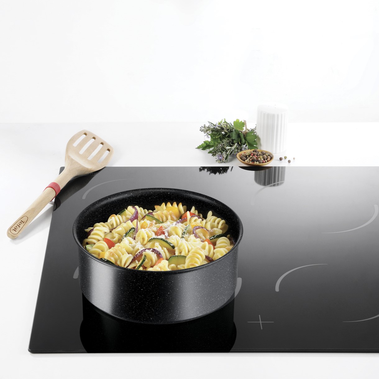Pannenset INGENIO BLACK STONE L3998702, 7-delig, zwart, aluminium, Tefal