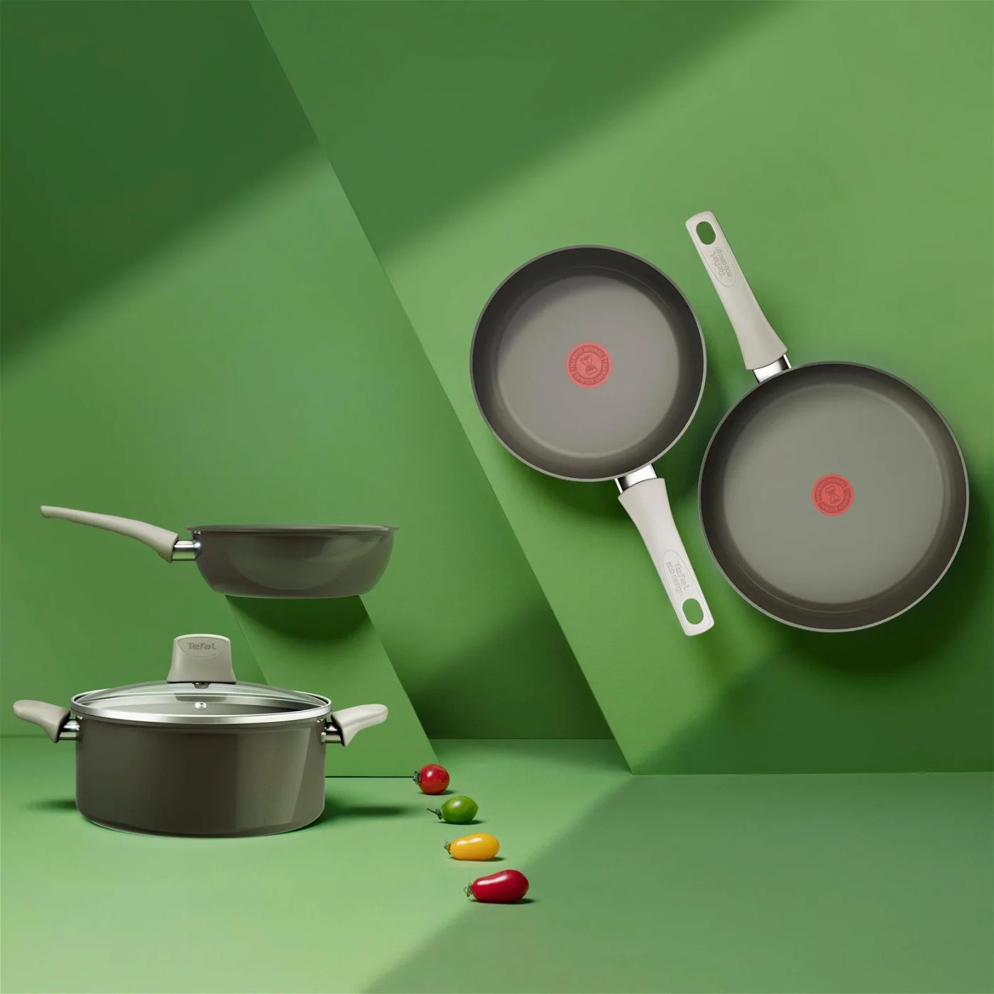 Koekenpannenset RENEW ON C4279132, set van 3, grijs, aluminium, Tefal