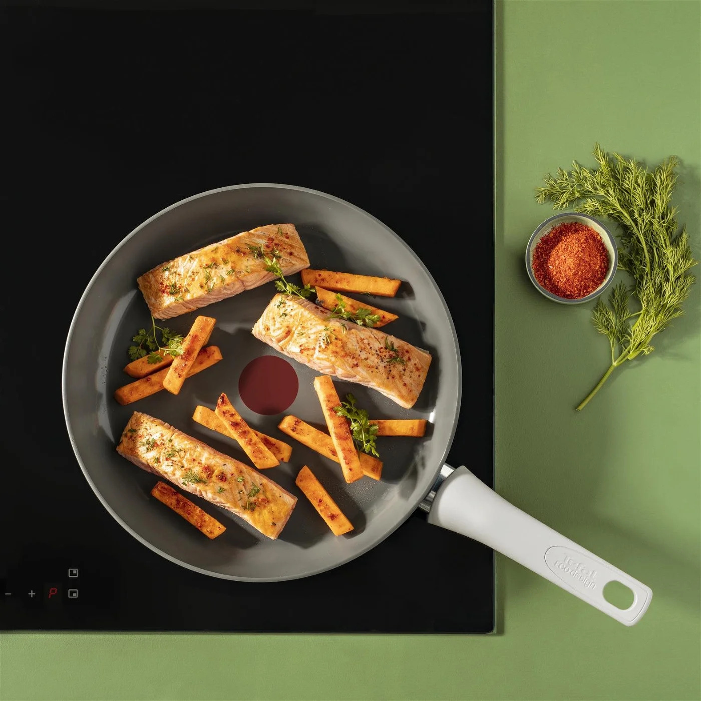 Koekenpannenset RENEW ON C4279132, set van 3, grijs, aluminium, Tefal
