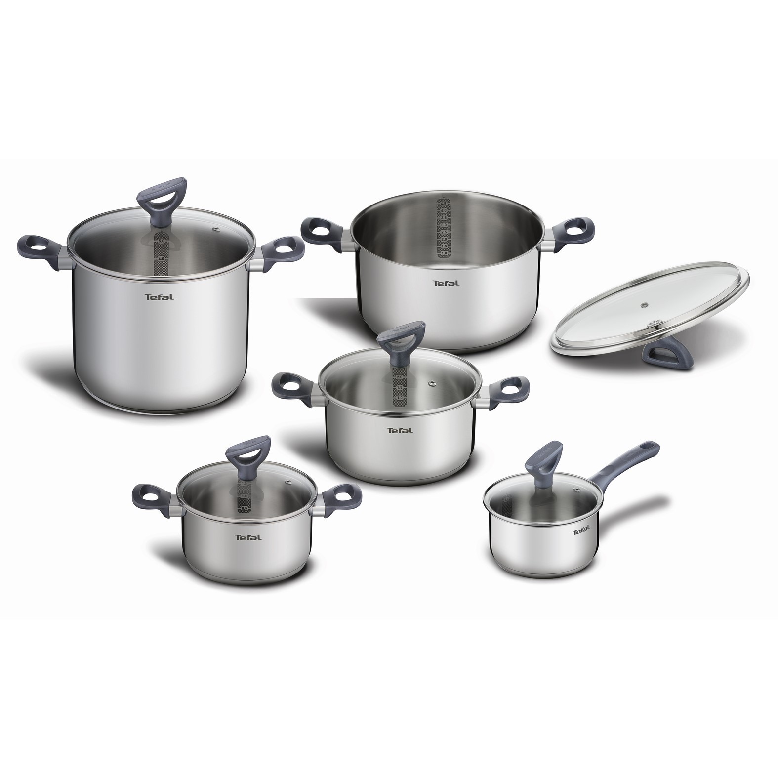 Pannenset DAILY COOK G712SA55, 10-delig, zilver, roestvrij staal, Tefal