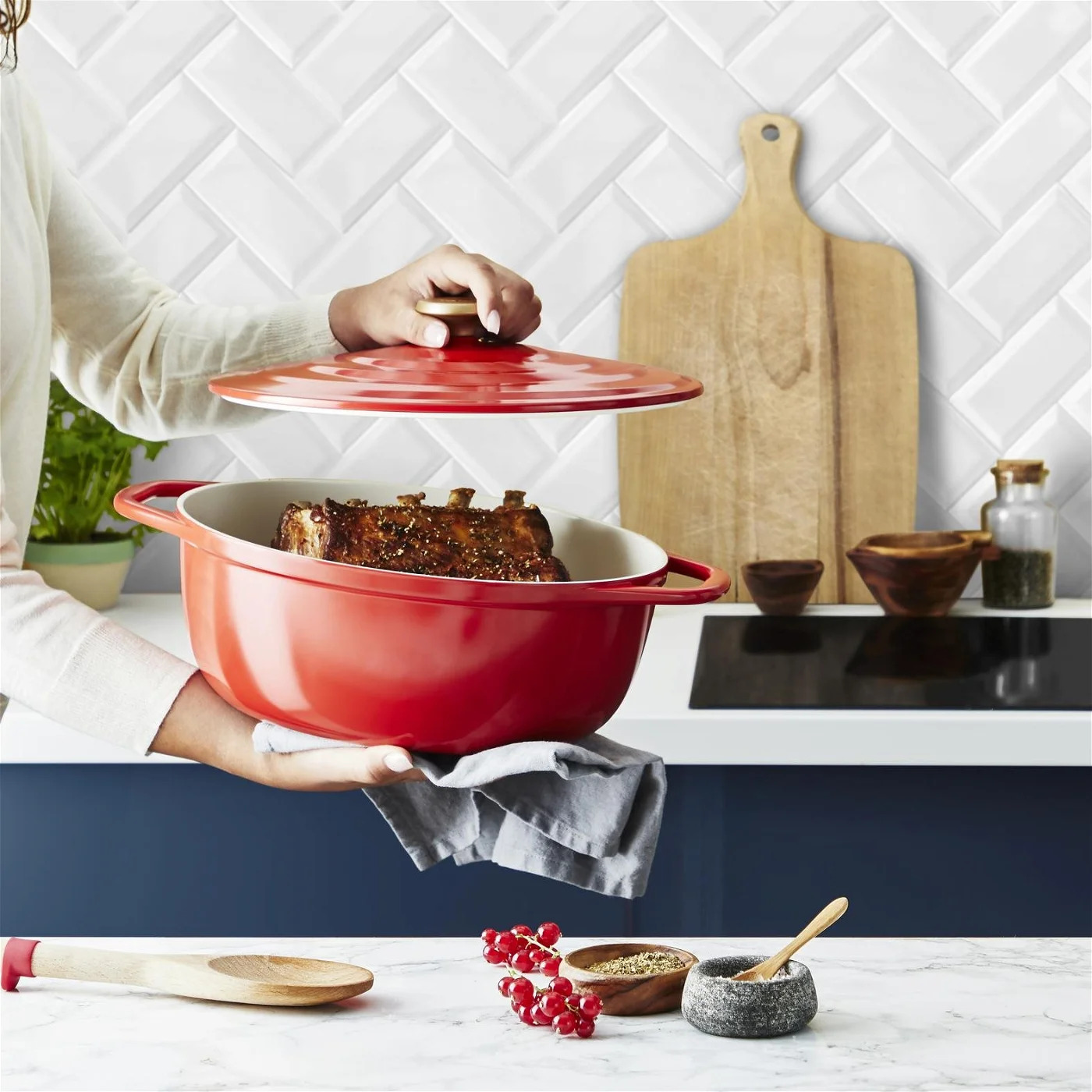 Lage braadpan AIR E2548955 30 x 23 cm, 5,7 l, rood, aluminium, Tefal
