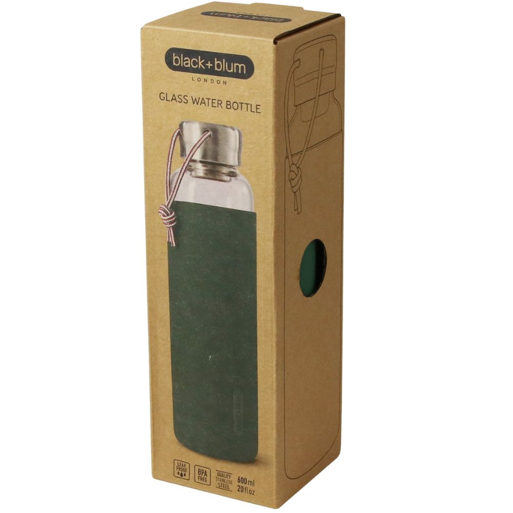 Waterbidon 600 ml, olijf, glas, Black+Blum