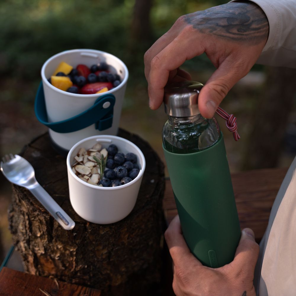 Waterbidon 600 ml, olijf, glas, Black+Blum