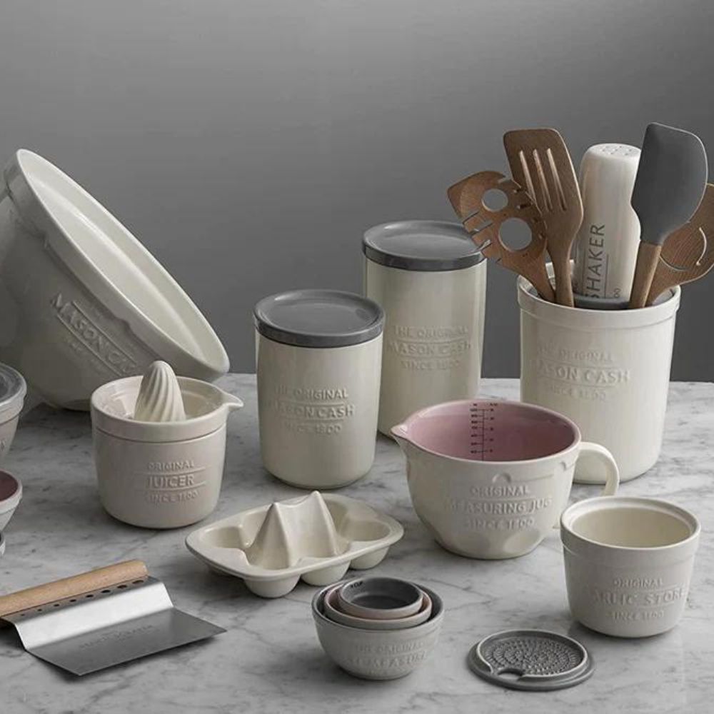 Knoflookpot INNOVATIVE KITCHEN 12 cm, met rasp, crème, keramiek, Mason Cash