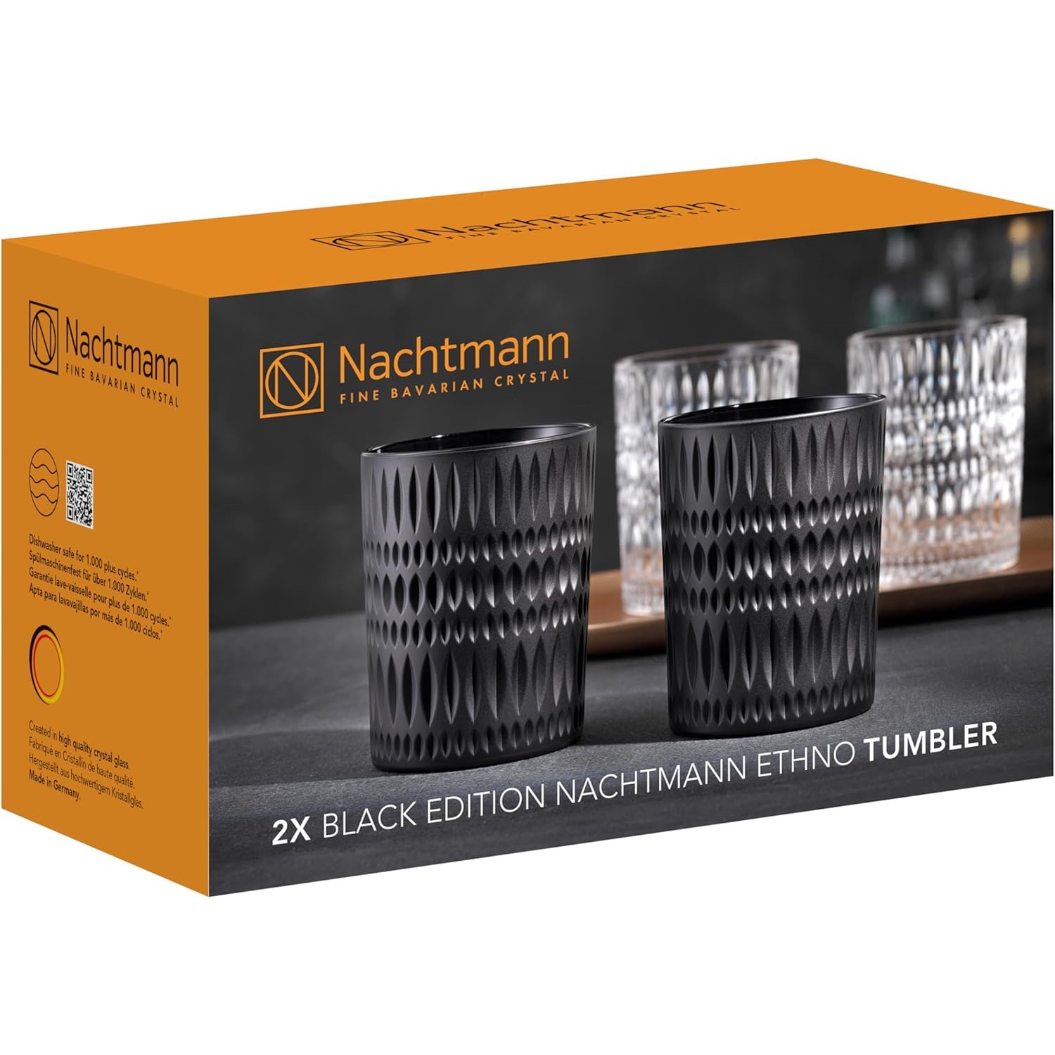 Waterglas ETHNO 304 ml, set van 2 stuks, zwart, Nachtmann