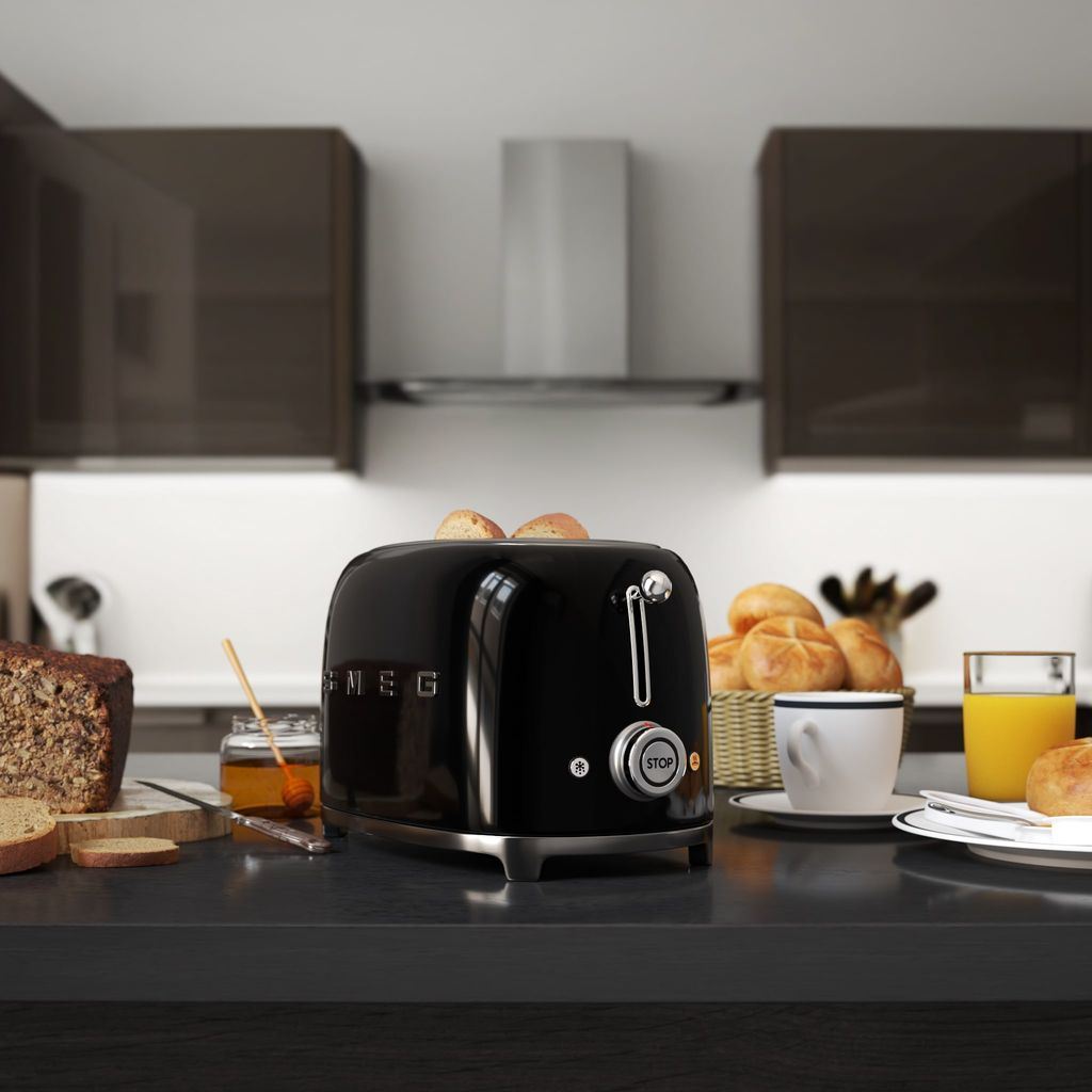 Broodrooster TSF01BLEU, 2 sleuven, zwart, Smeg