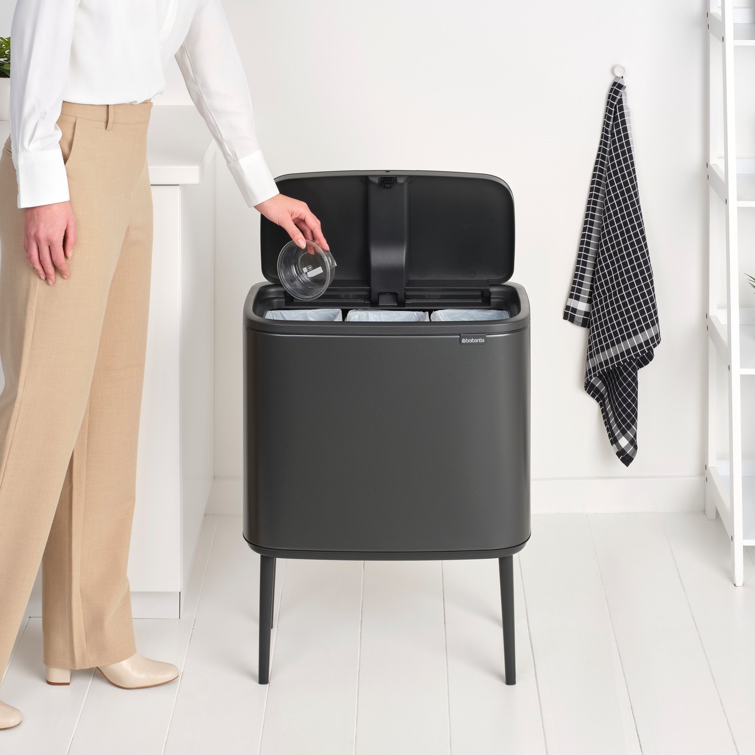 Touch prullenbak BO TOUCH BIN 3 x 11 l, confident grey, staal, Brabantia
