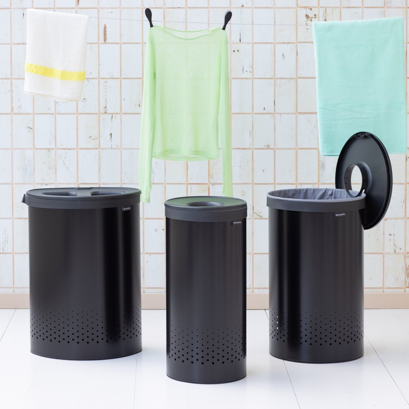 Wasmand SELECTOR 55 l, mat zwart, staal, Brabantia