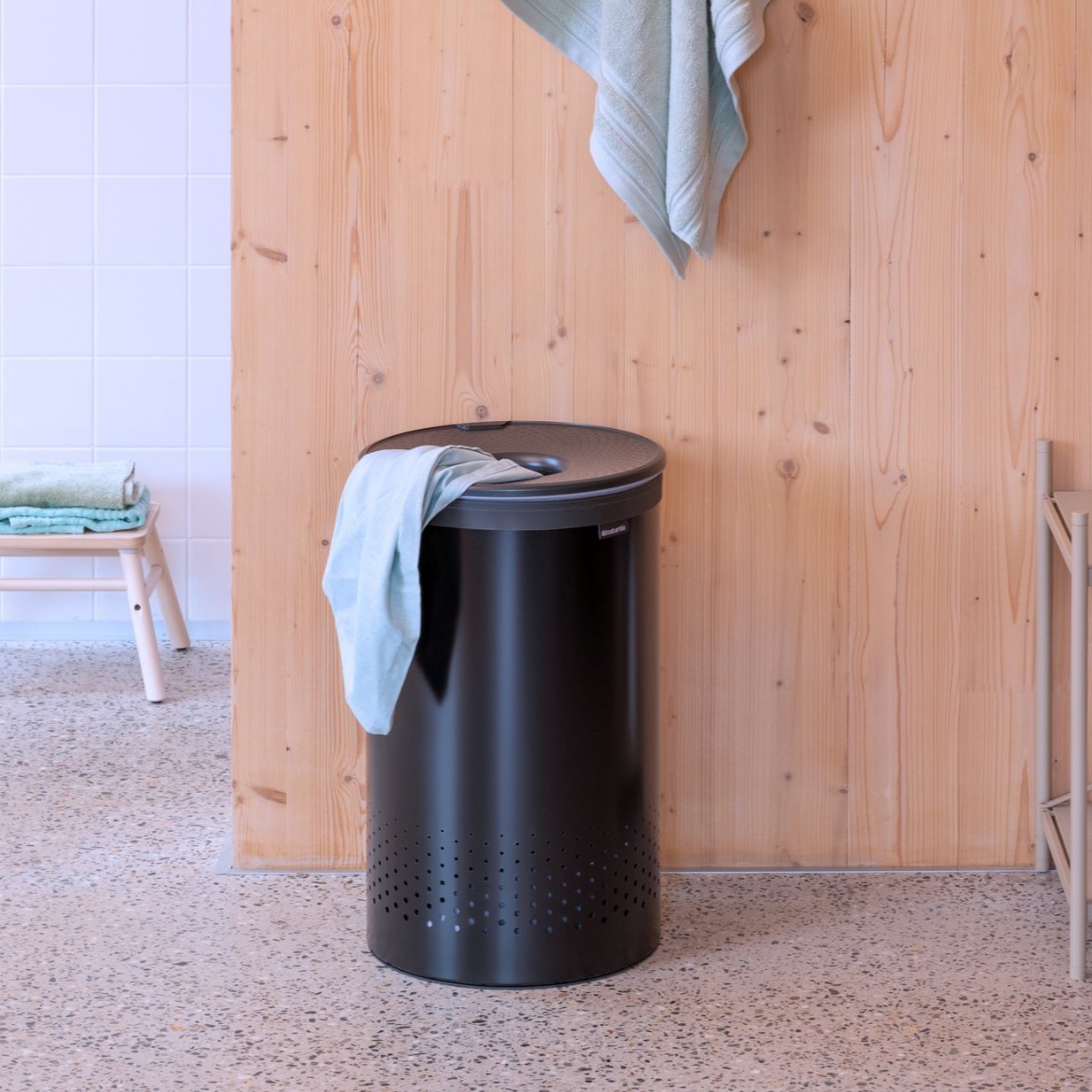 Wasmand 60 l, mat zwart, staal, Brabantia