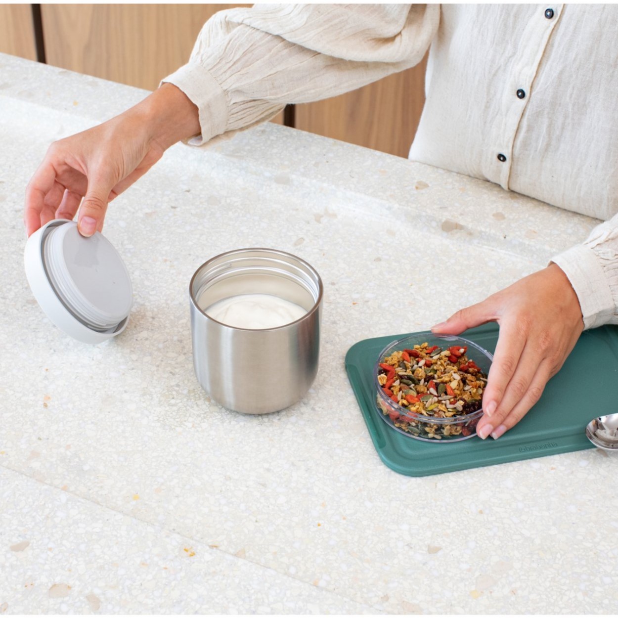 Lunchbeker MAKE & TAKE 500 ml, lichtgrijs, staal, Brabantia