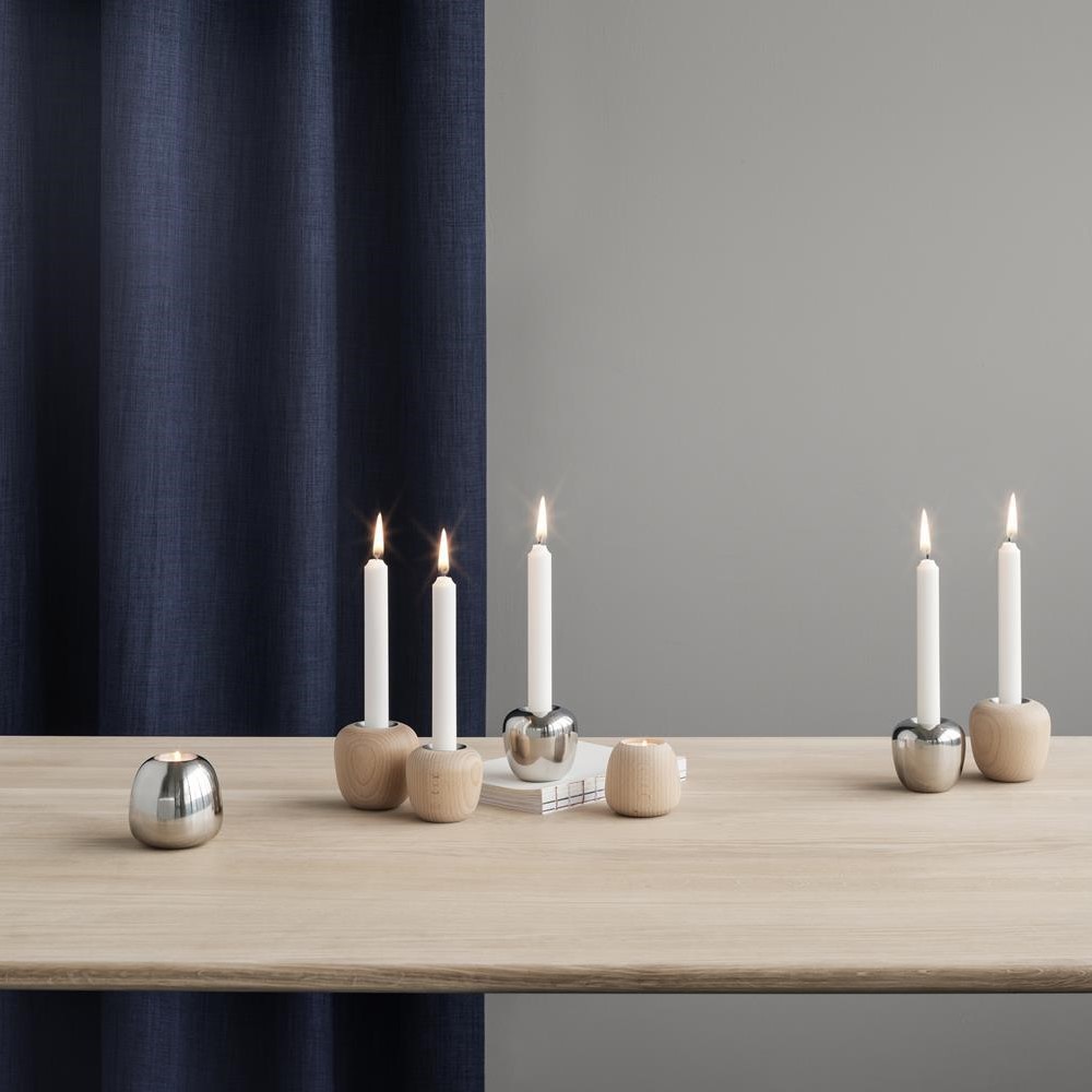Waxinelichthouder ORA 6,5 cm, bruin, beukenhout, Stelton