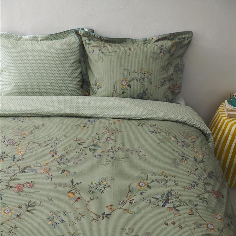 Eenpersoons beddengoedset AMOR DE DIOS 140 x 200 cm, groen, percal katoen, Pip Studio