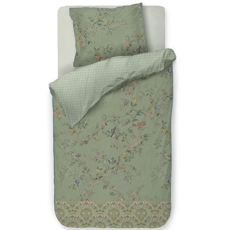 Eenpersoons beddengoedset AMOR DE DIOS 140 x 200 cm, groen, percal katoen, Pip Studio