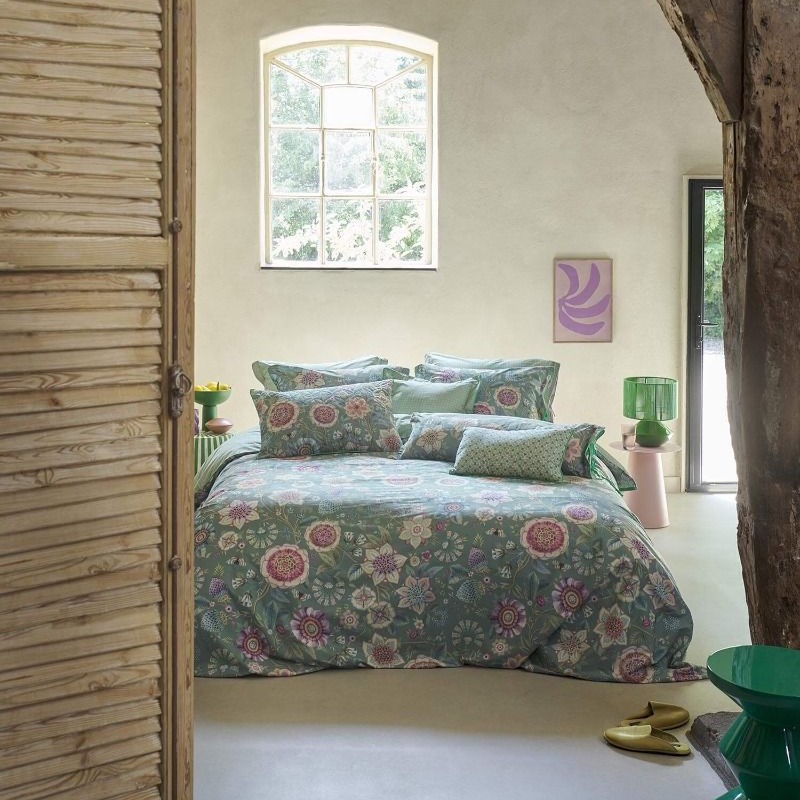 Eenpersoons beddengoedset VIVA LAS FLORES 140 x 200 cm, groen, percal katoen, Pip Studio