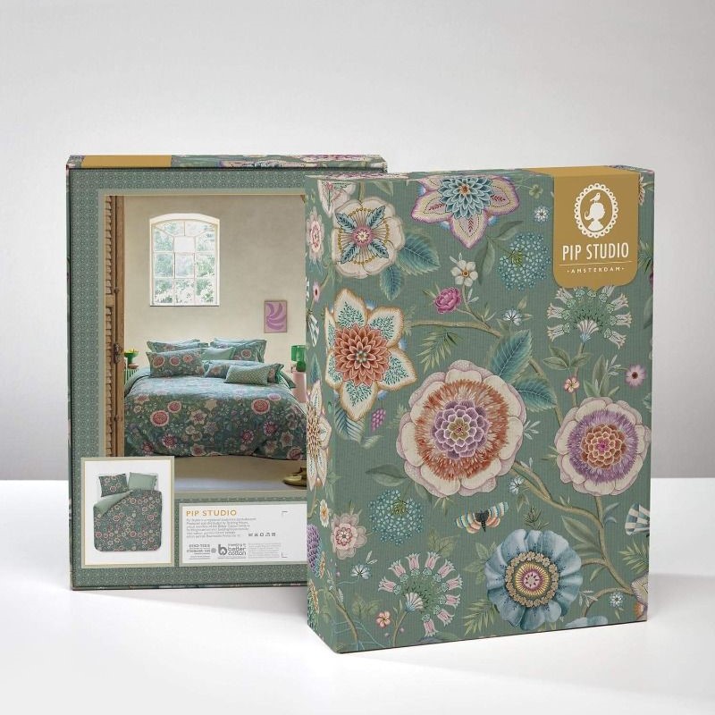 Eenpersoons beddengoedset VIVA LAS FLORES 140 x 200 cm, groen, percal katoen, Pip Studio