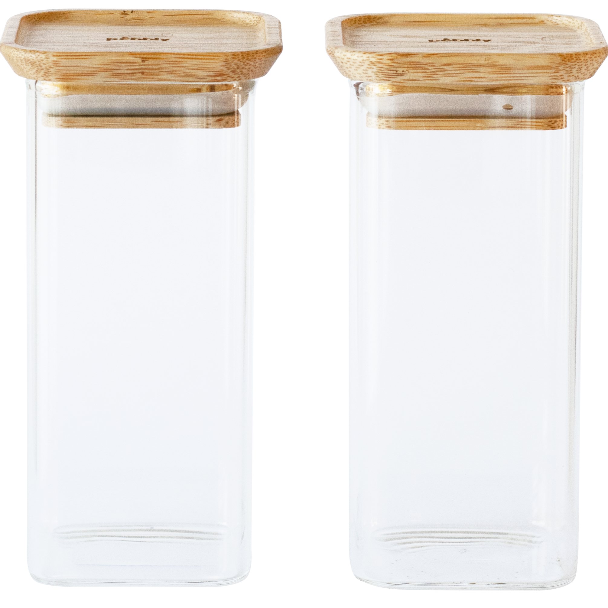 Vershoudpot PKV-048 320 ml, set van 2 stuks, glas / bamboe, Pebbly