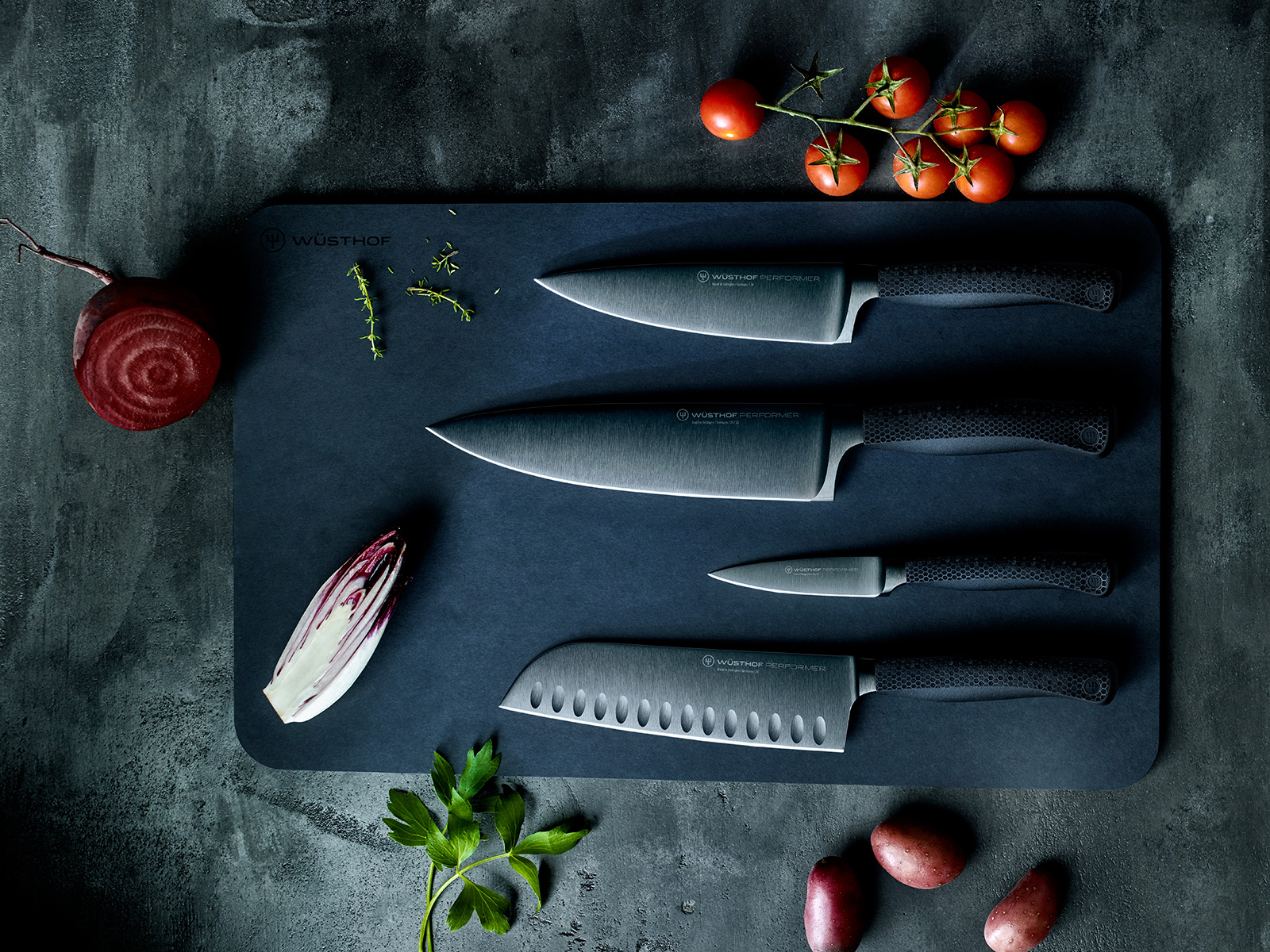 Santoku mes PERFORMER 17 cm, zwart, Wüsthof