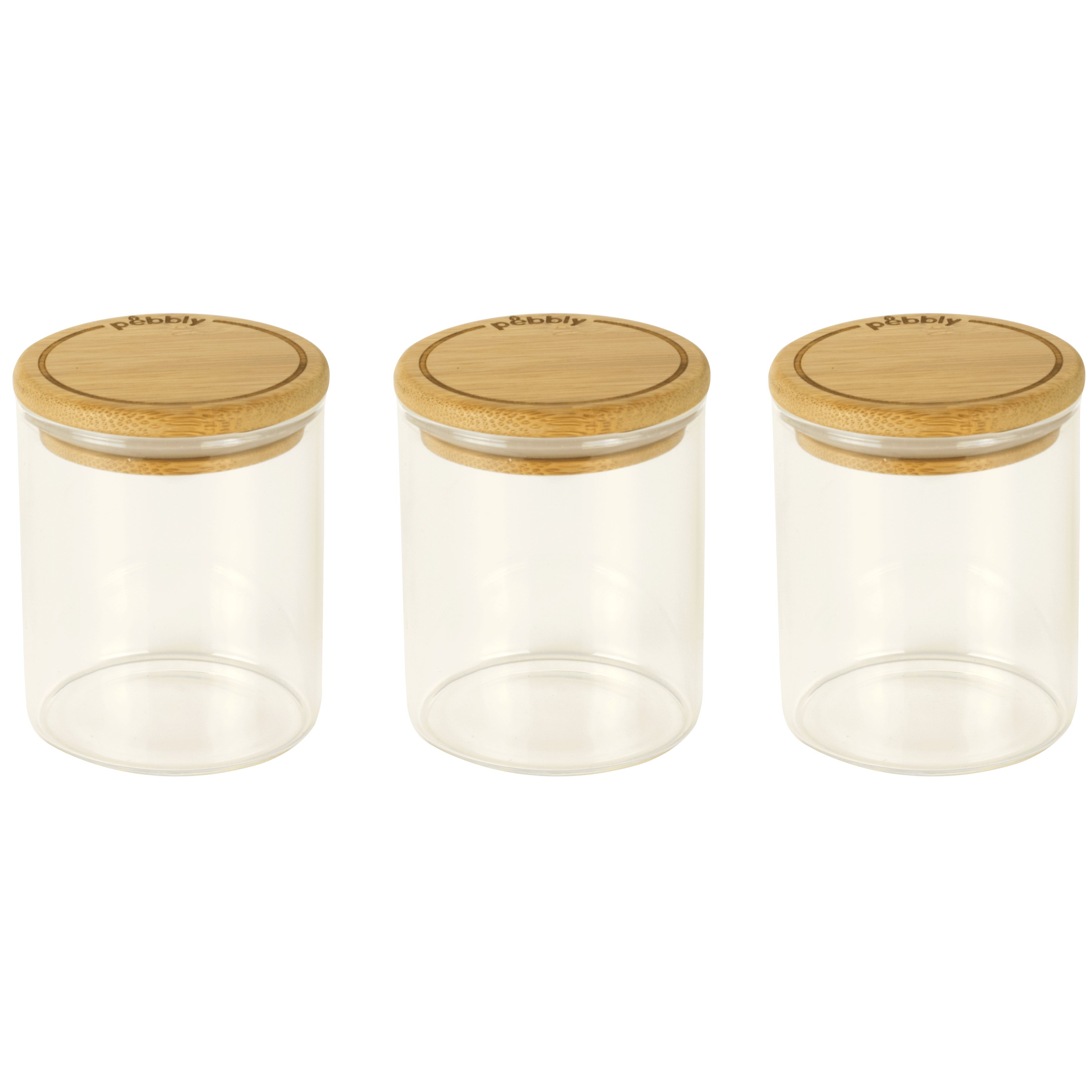 Vershoudpot PKV-014 180 ml, set van 3 stuks, glas / bamboe, Pebbly