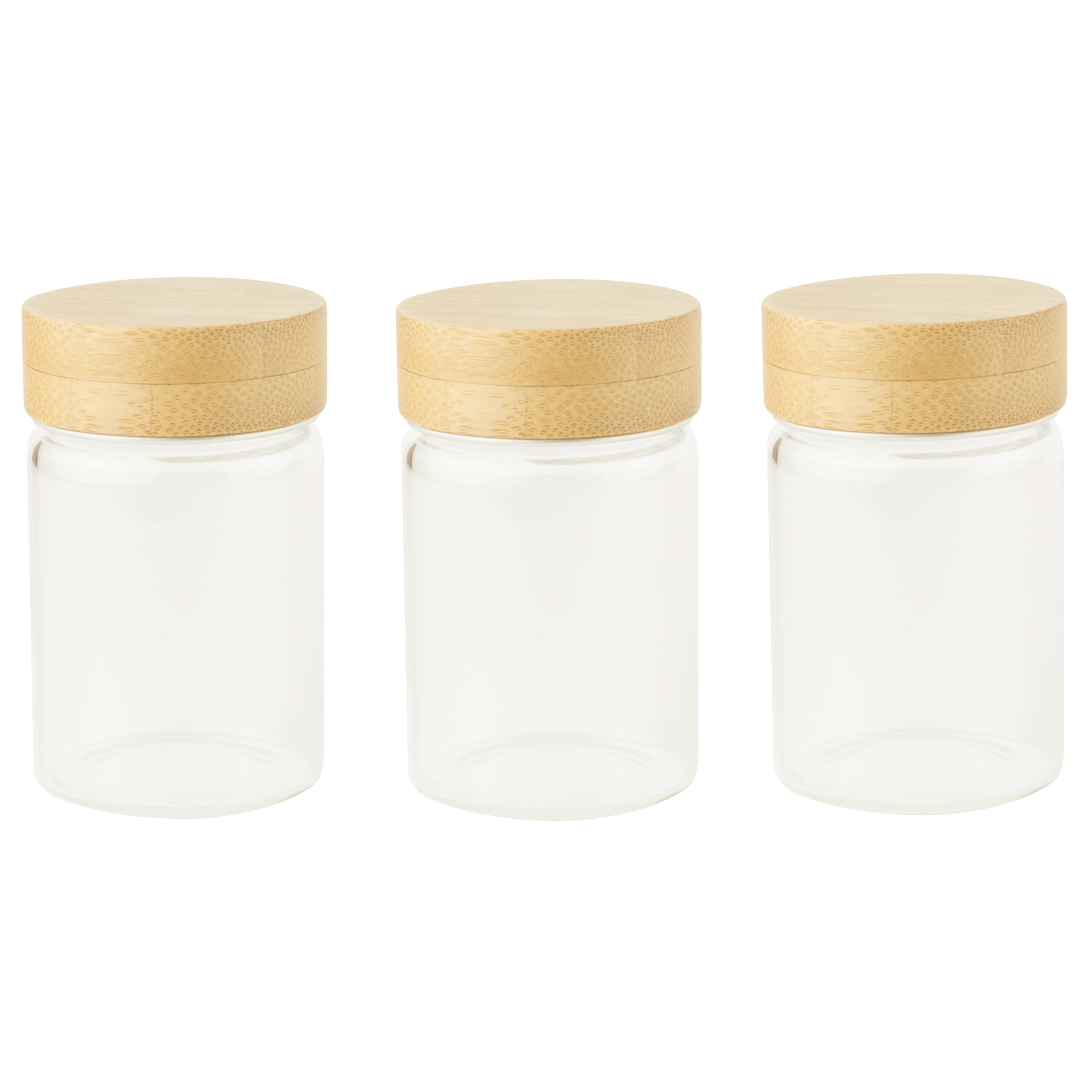 Voorraadpot PKV-030 75 ml, set van 3 stuks, glas / bamboe, Pebbly