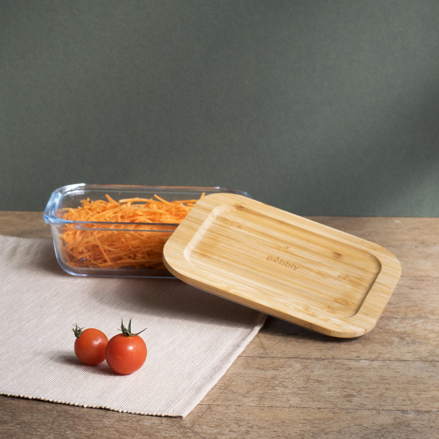 Vershoudbakje PKV-008 650 ml, glas / bamboe, Pebbly