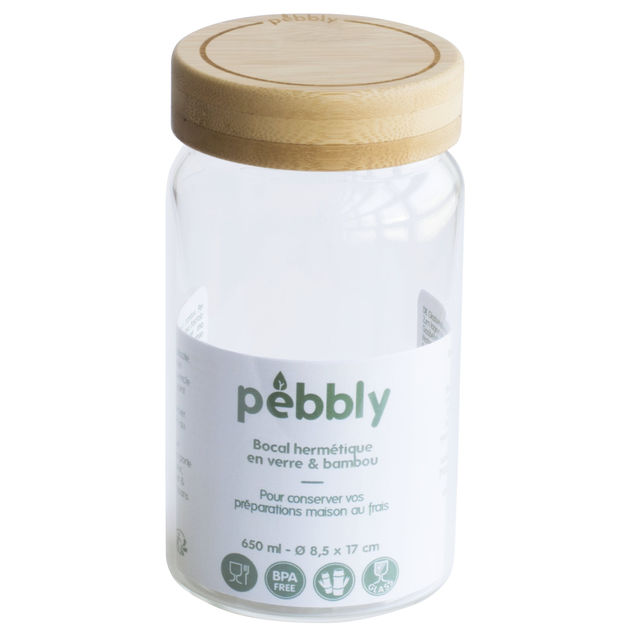 Vershoudpot PKV-027 650 ml, glas / bamboe, Pebbly