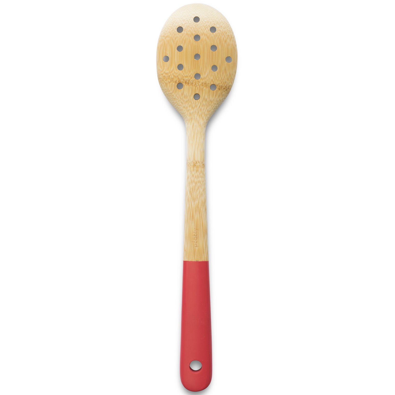 Houten pollepel NBA137 30 cm, geperforeerd, bamboe, rood, Pebbly