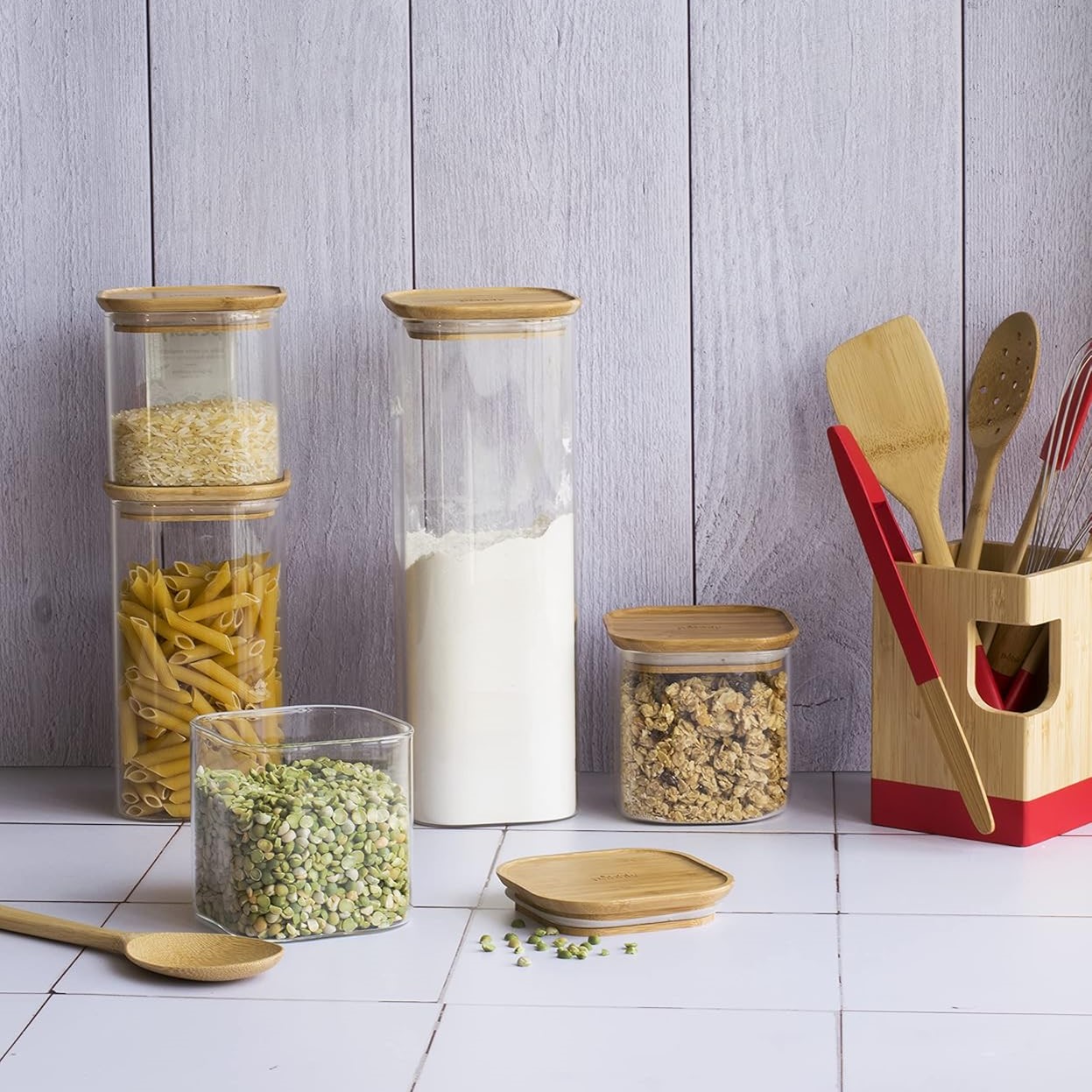 Vershoudpot PKV-007 2,2 l, glas / bamboe, Pebbly