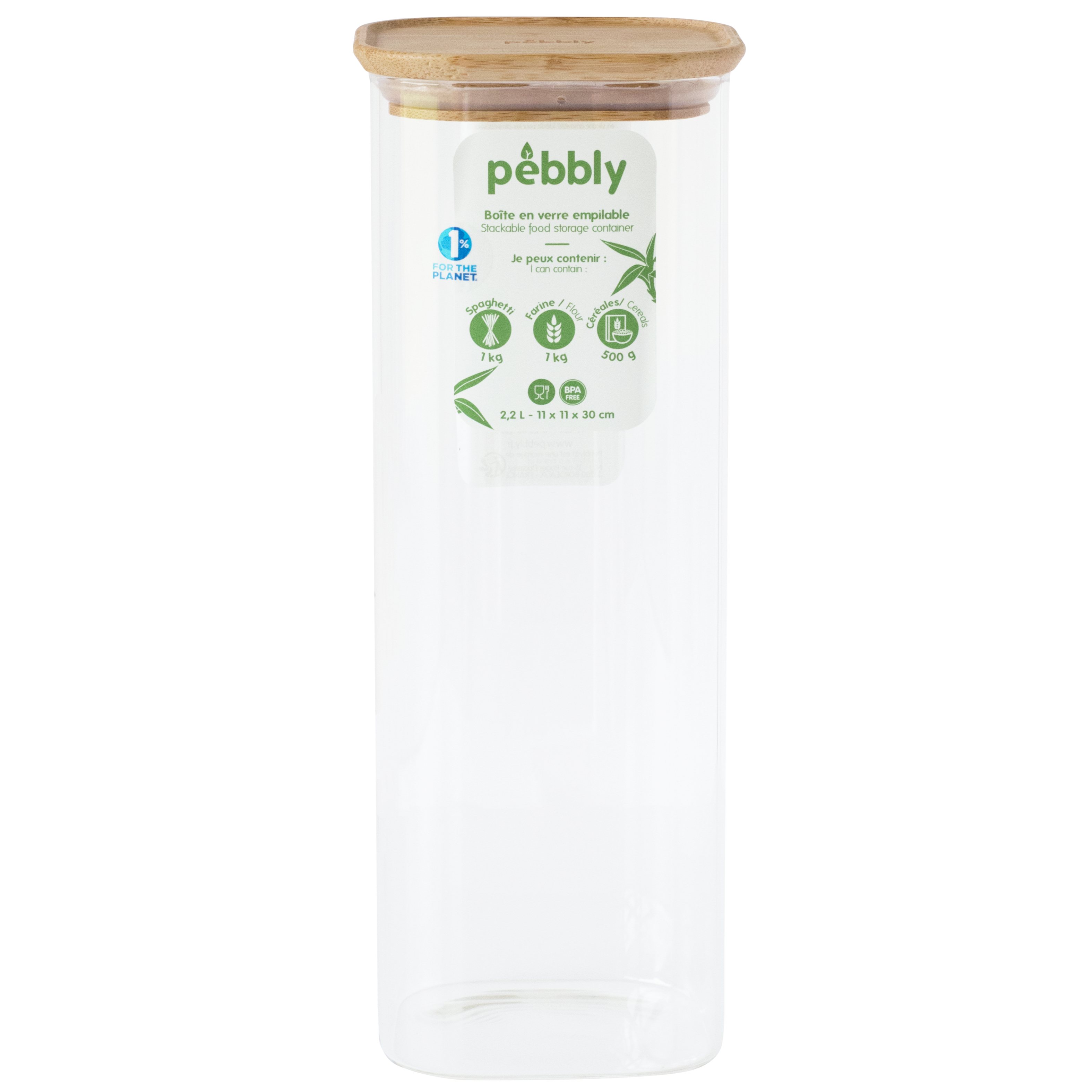 Vershoudpot PKV-007 2,2 l, glas / bamboe, Pebbly