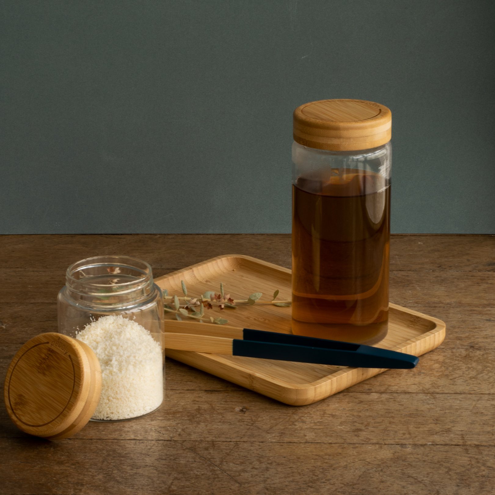 Voorraadpot PKV-026 450 ml, glas / bamboe, Pebbly